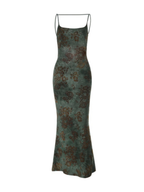 Minara Sage Green Floral Open-Back Maxi Dress