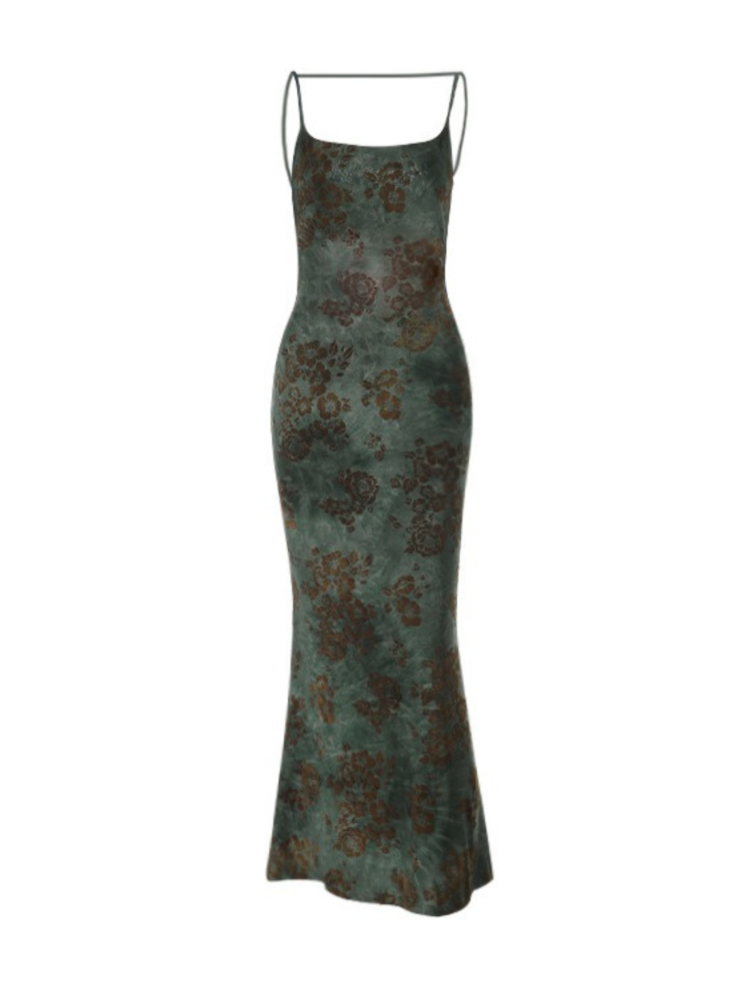 Minara Sage Green Floral Open-Back Maxi Dress