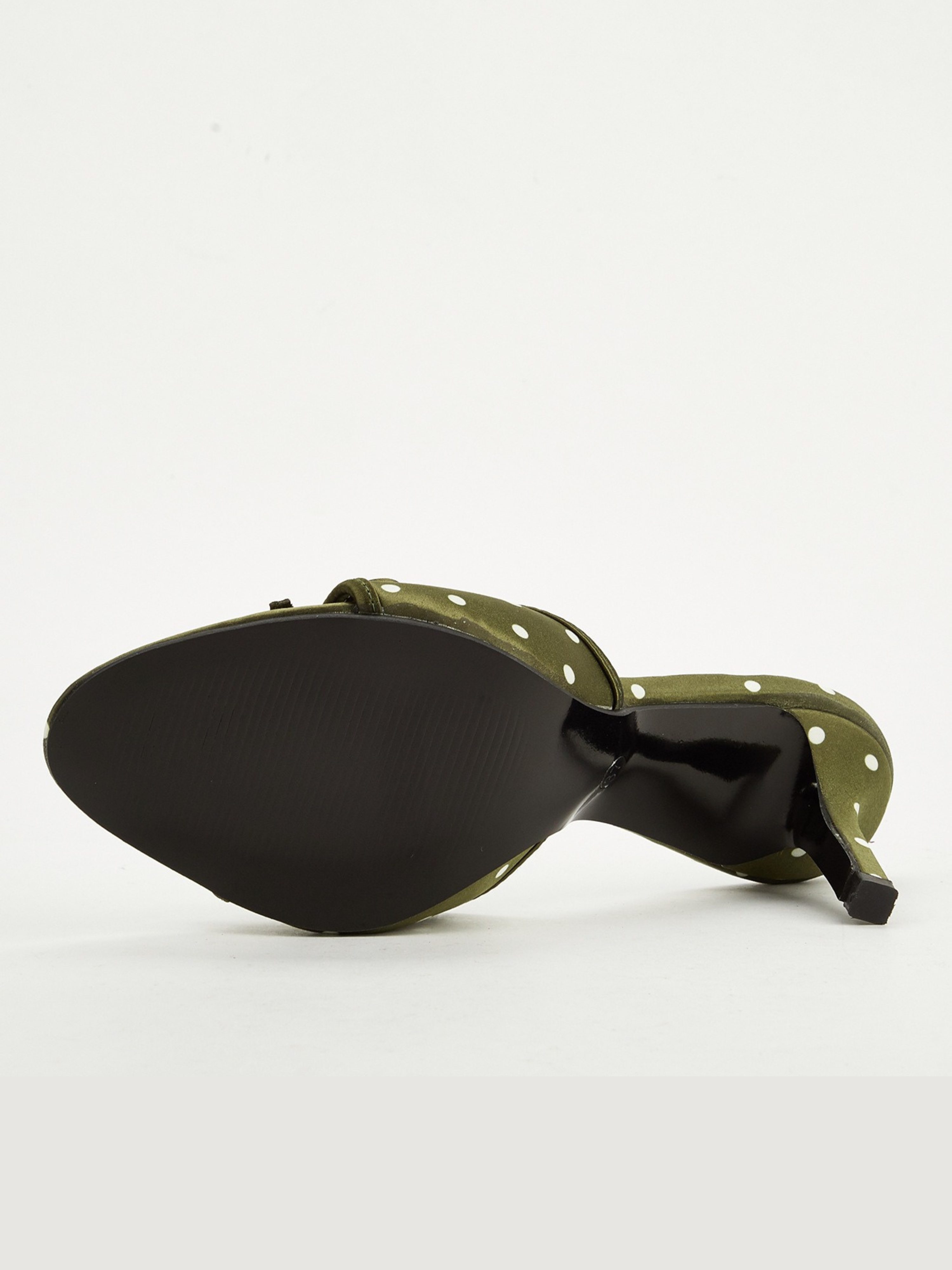 Delsa Olive Polka Dot Bow Mule Heels