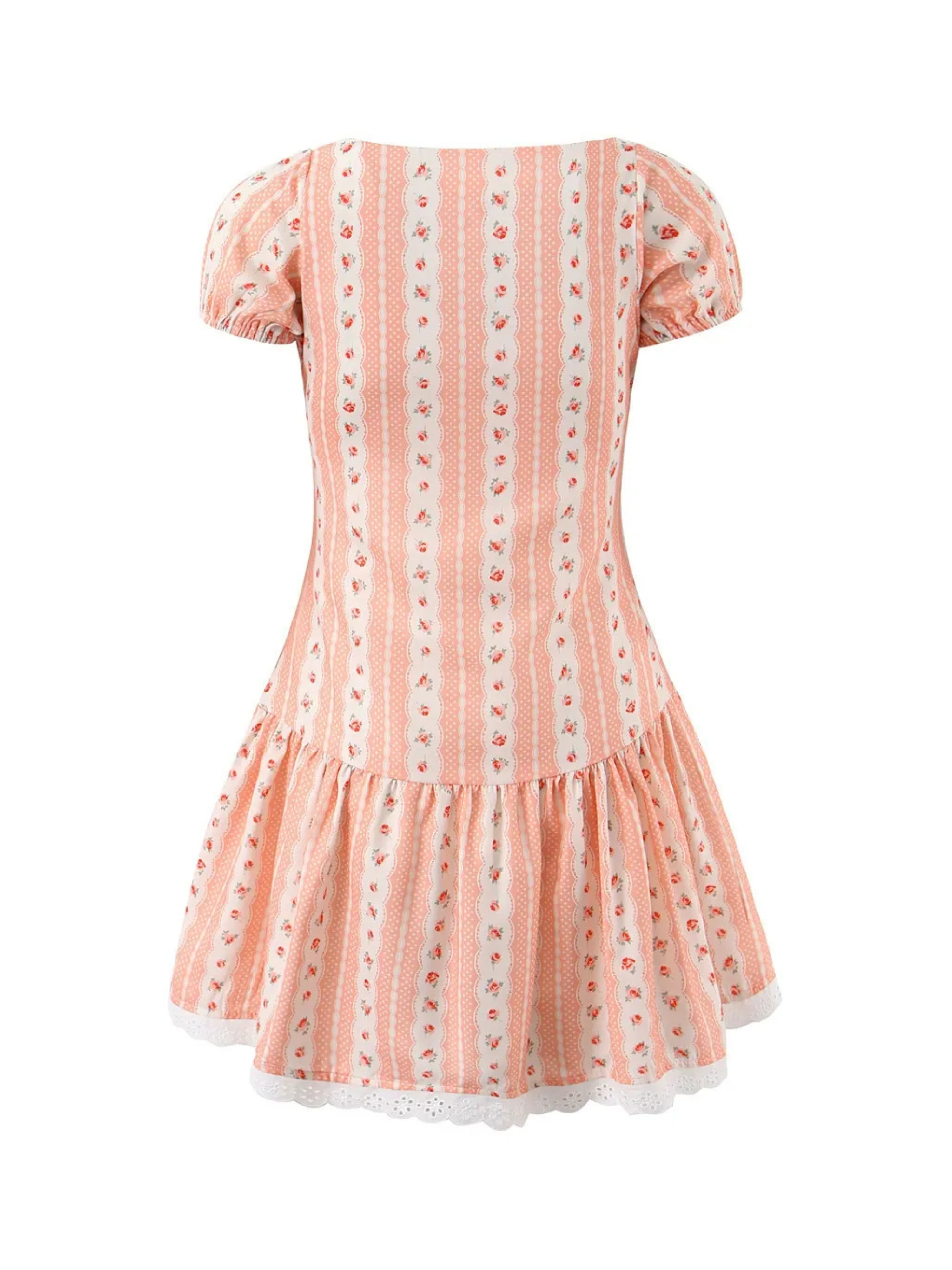 Linet Peach Floral Stripe Mini Dress