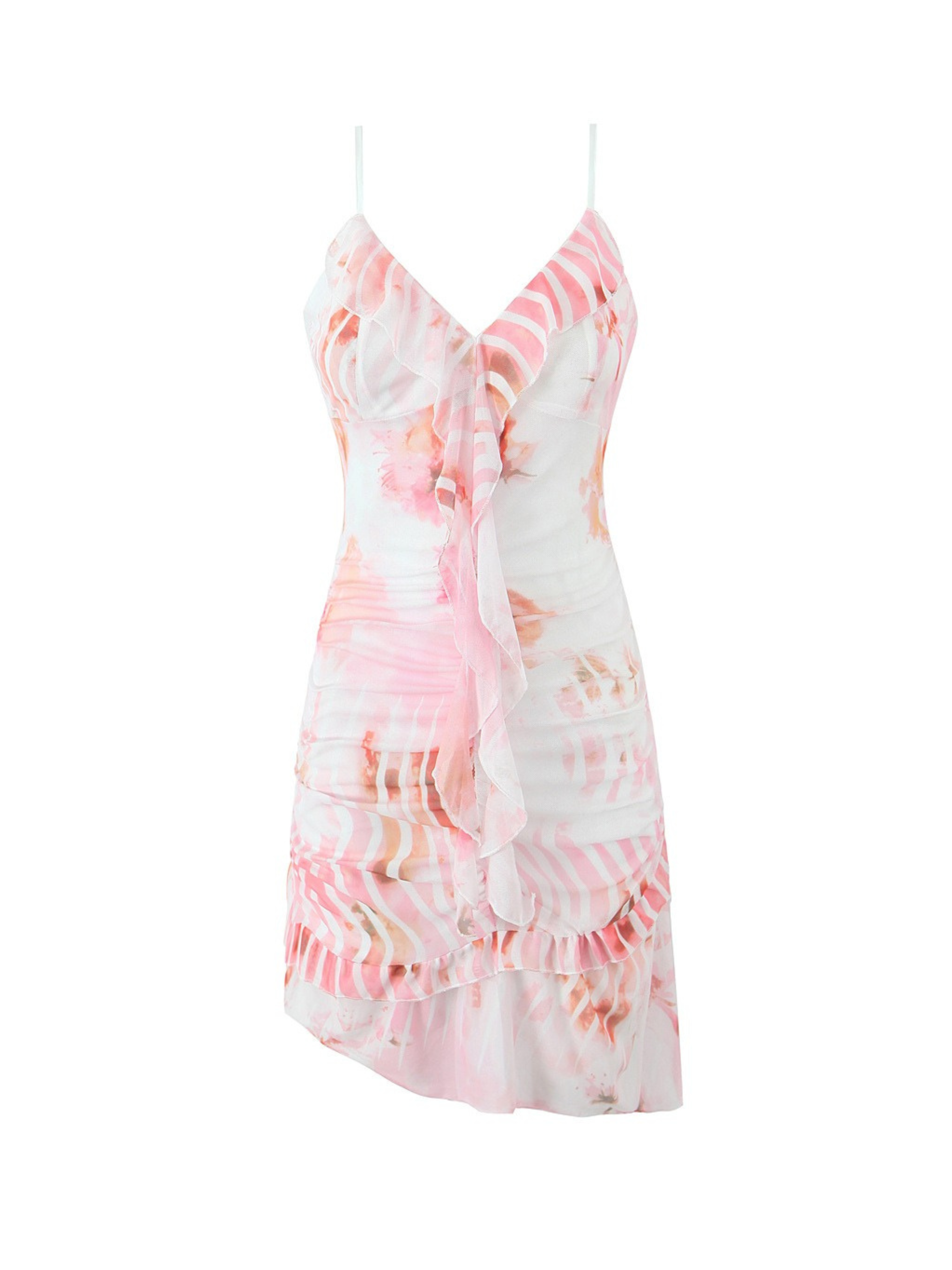 Linora Ruffled Floral Mesh Mini Dress