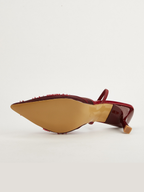 Tahlina Wine Embroidered Mesh Mule Heels