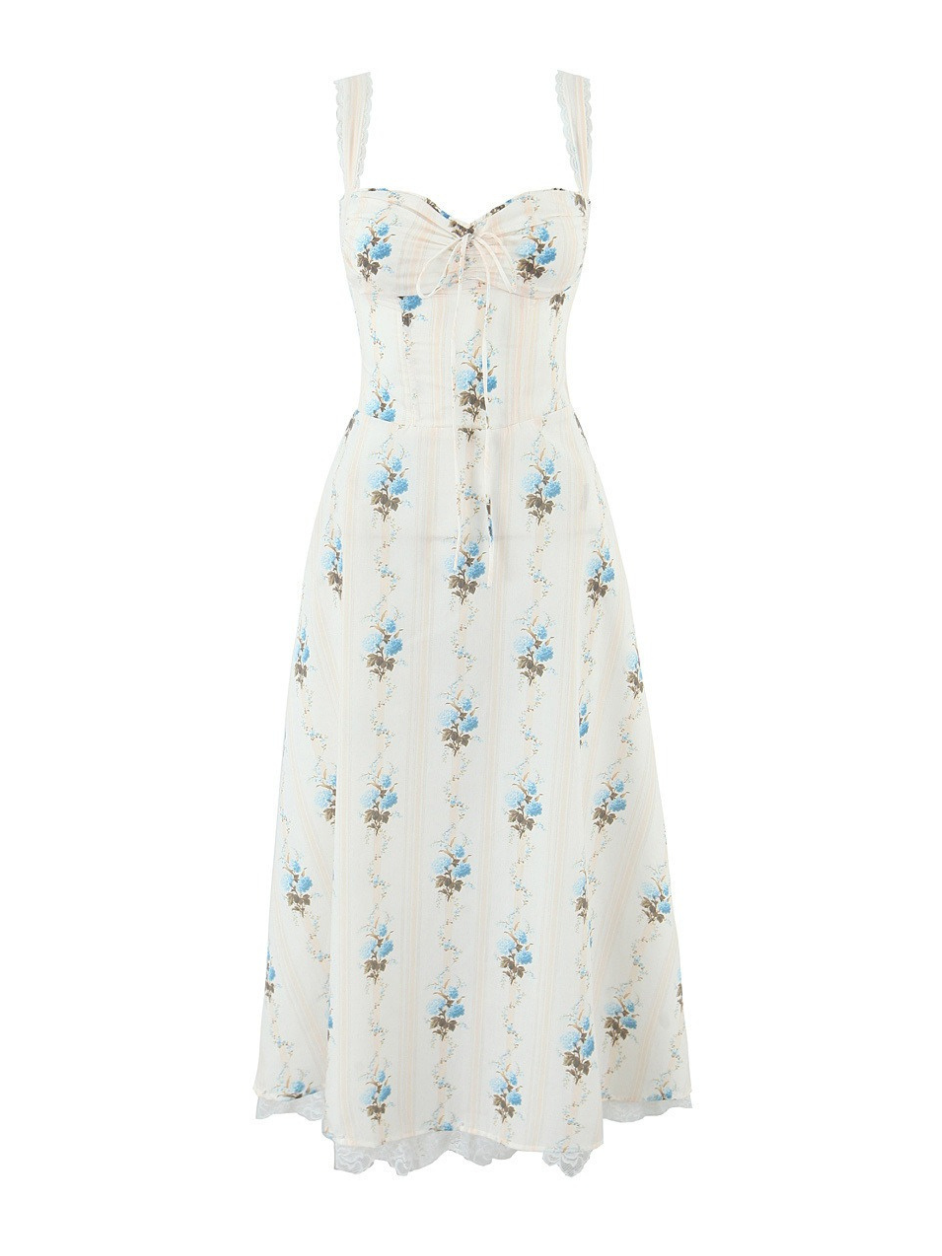 Talya Blue Meadow Lace Strap Midi Dress