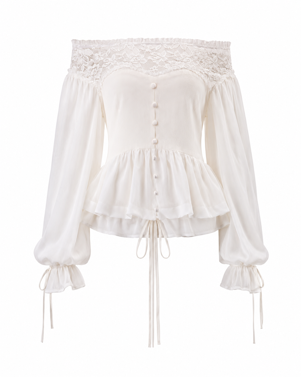 Ivory Lace Off-Shoulder Ruffle Blouse