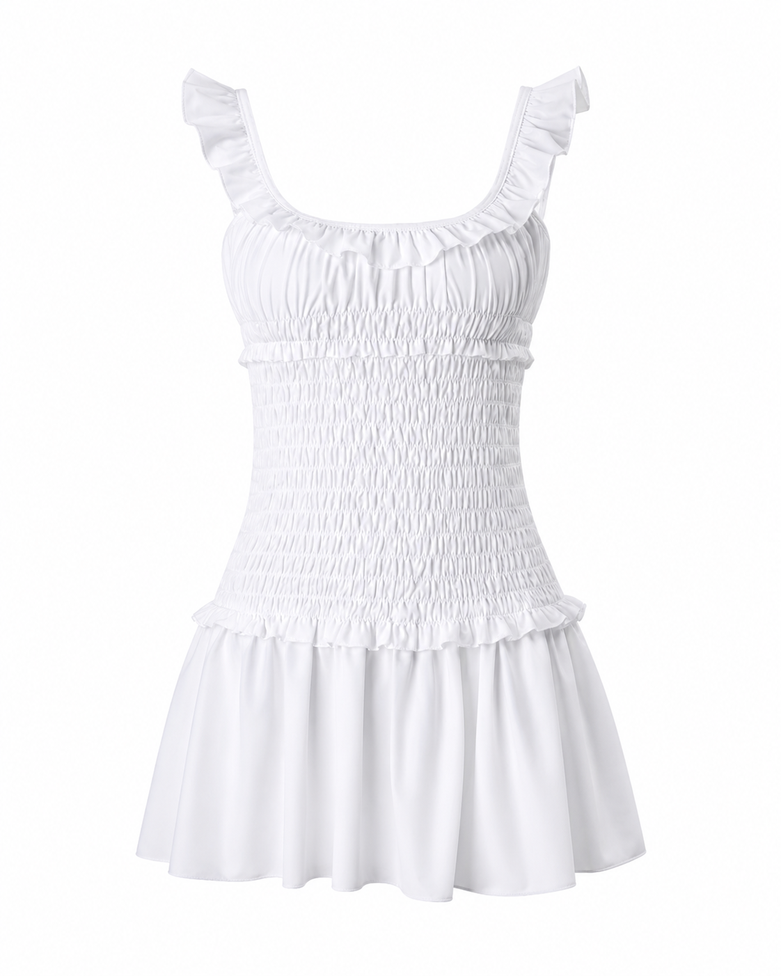 Brielle White Ruffle Smocked Mini Dress