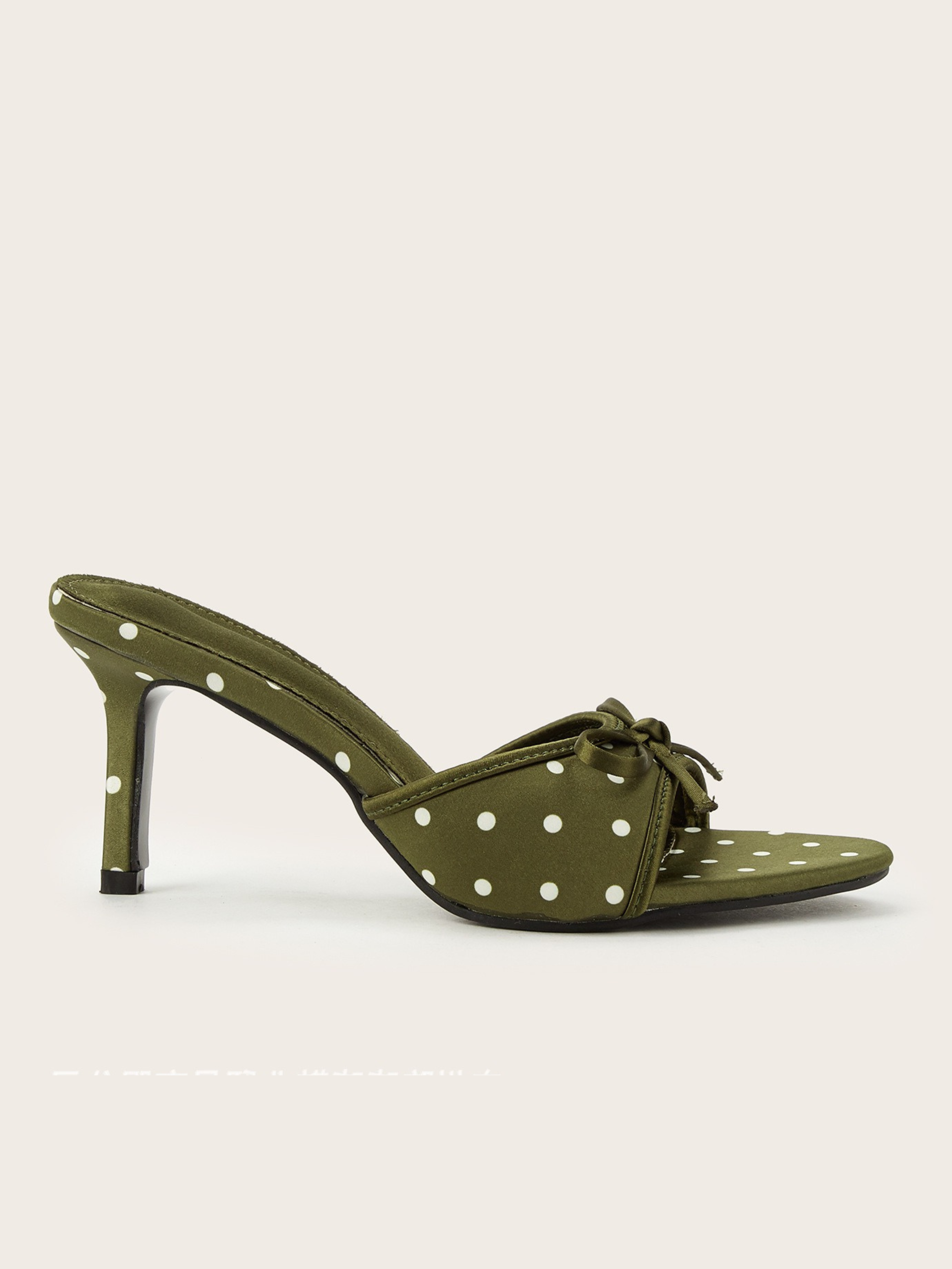 Delsa Olive Polka Dot Bow Mule Heels