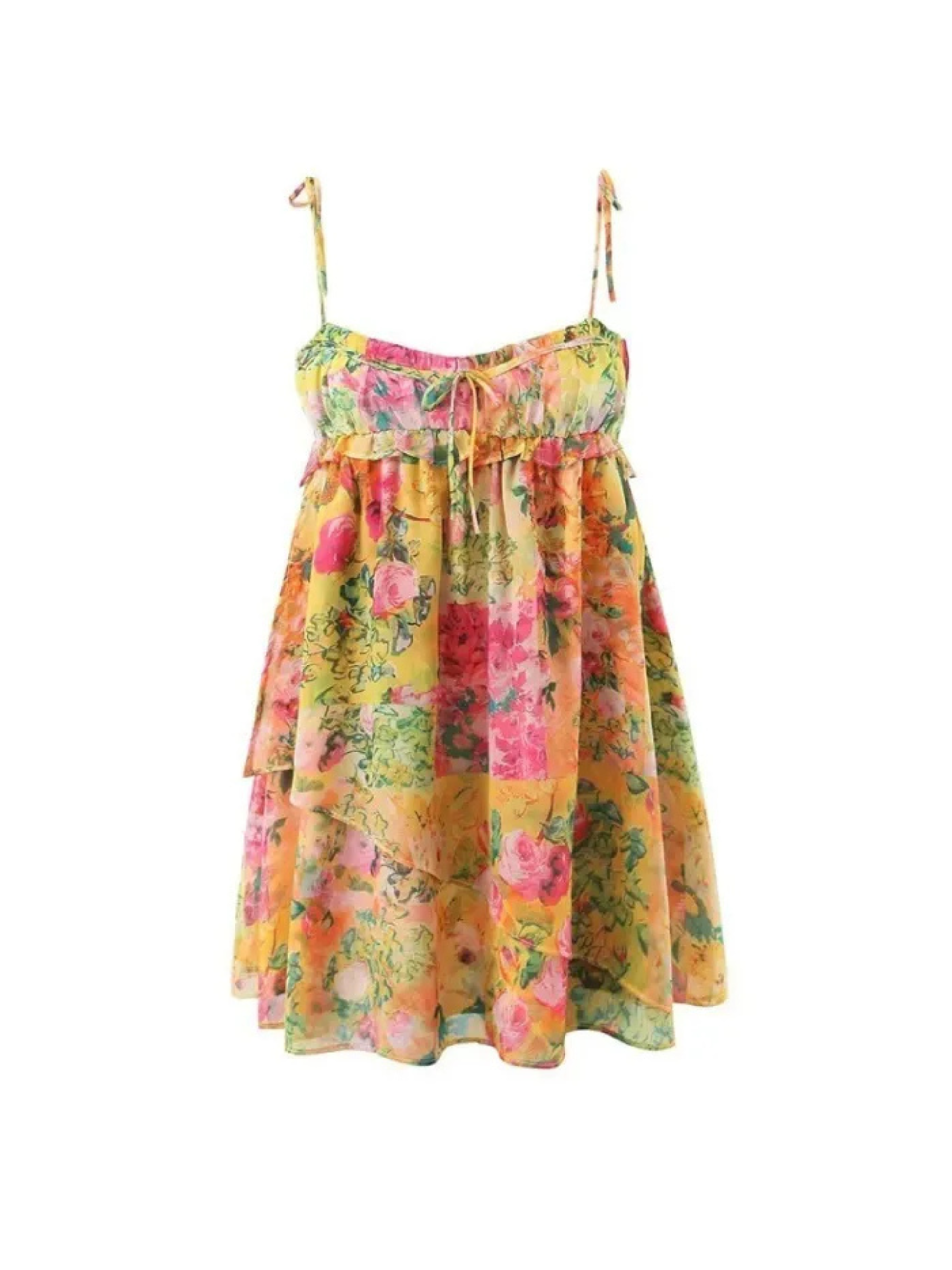 Amira Floral Chiffon Tie-Strap Mini Dress
