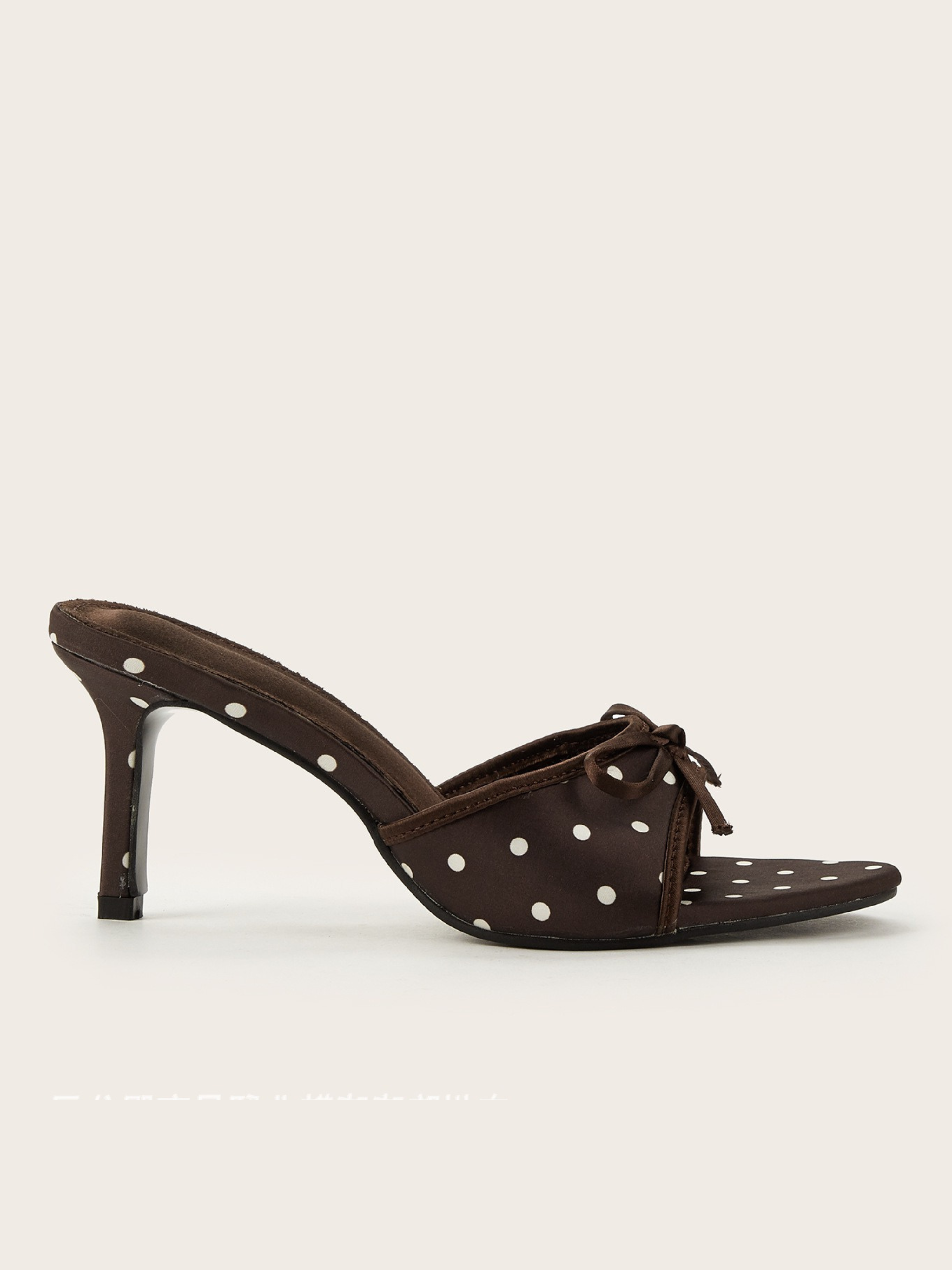 Delsa Coffee Polka Dot Bow Mule Heels