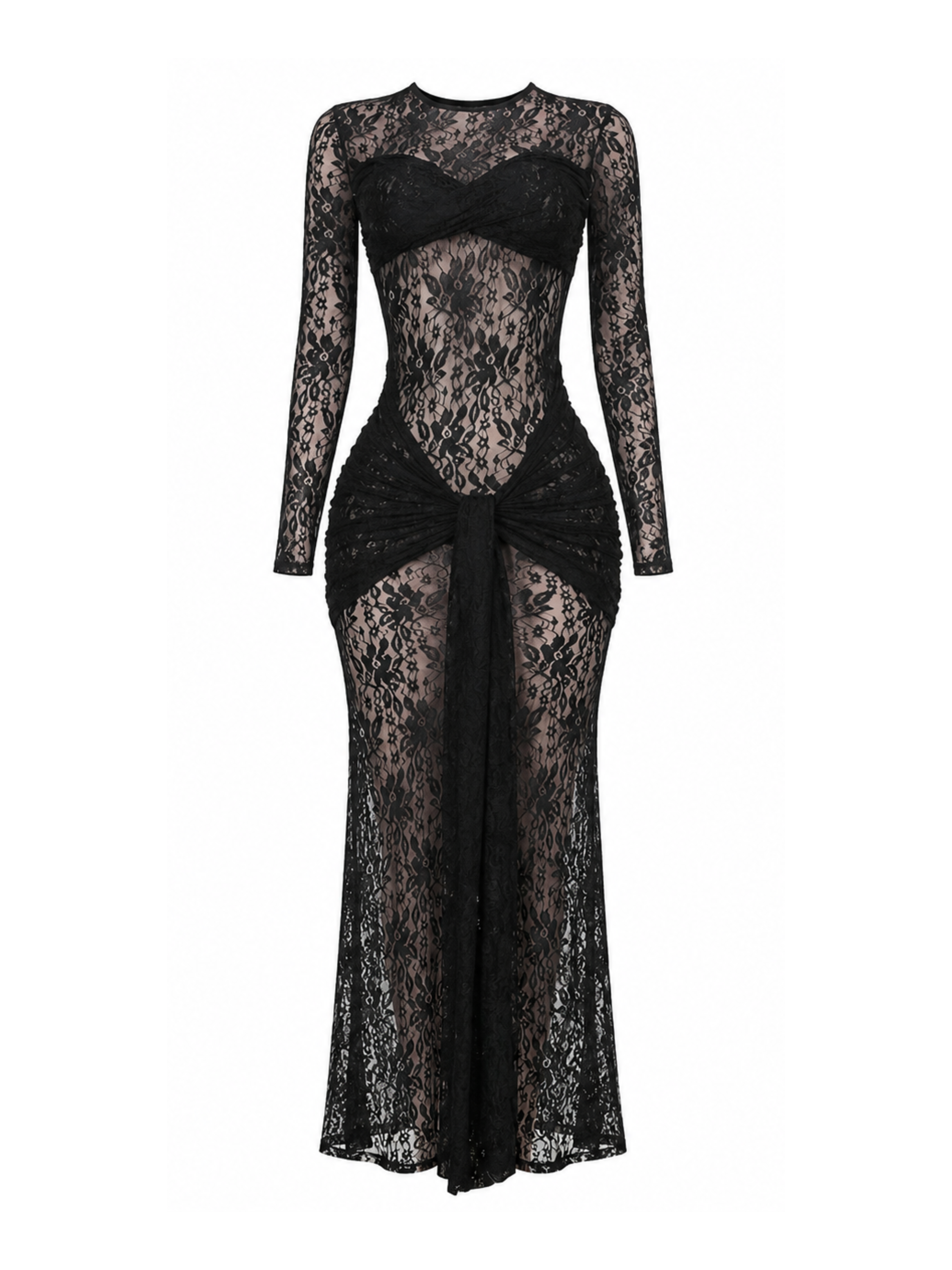Sariel Lace Maxi Dress with Draped Waist Detail