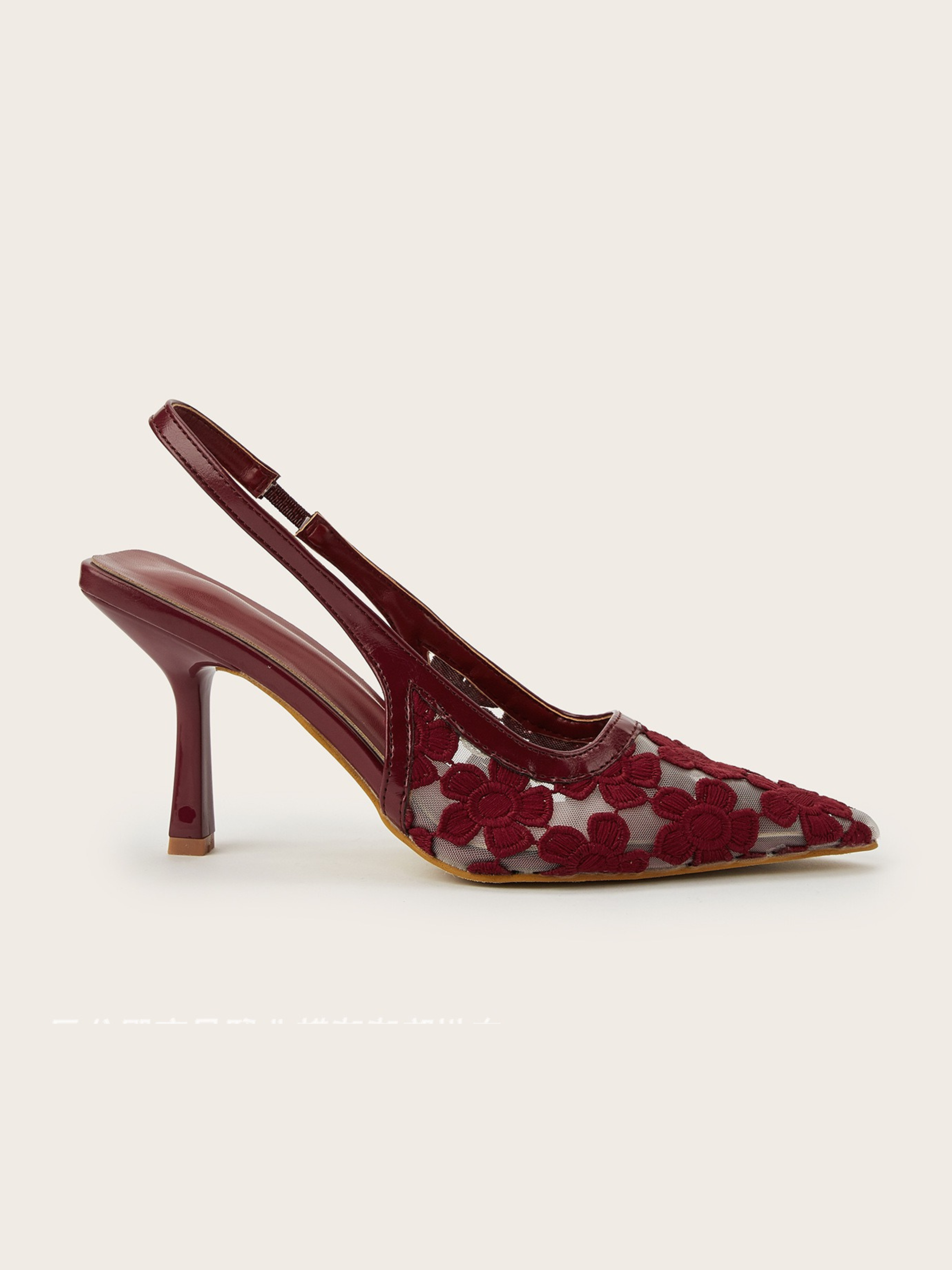 Cirelle Wine Floral Mesh Slingback Heels