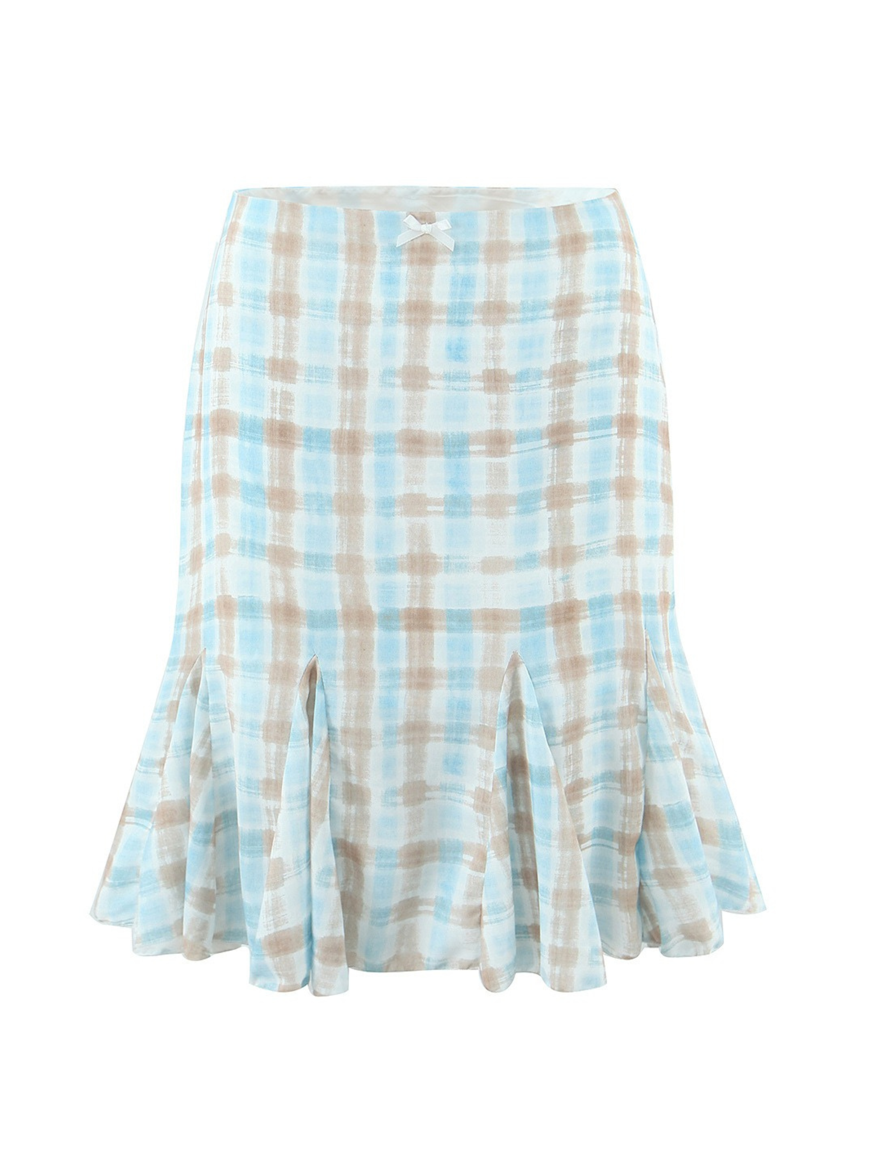 Delin Plaid Lace Trim Top & Midi Skirt Set