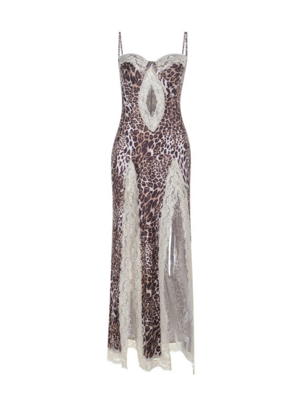 Faelin Leopard Lace Trim Slit Dress