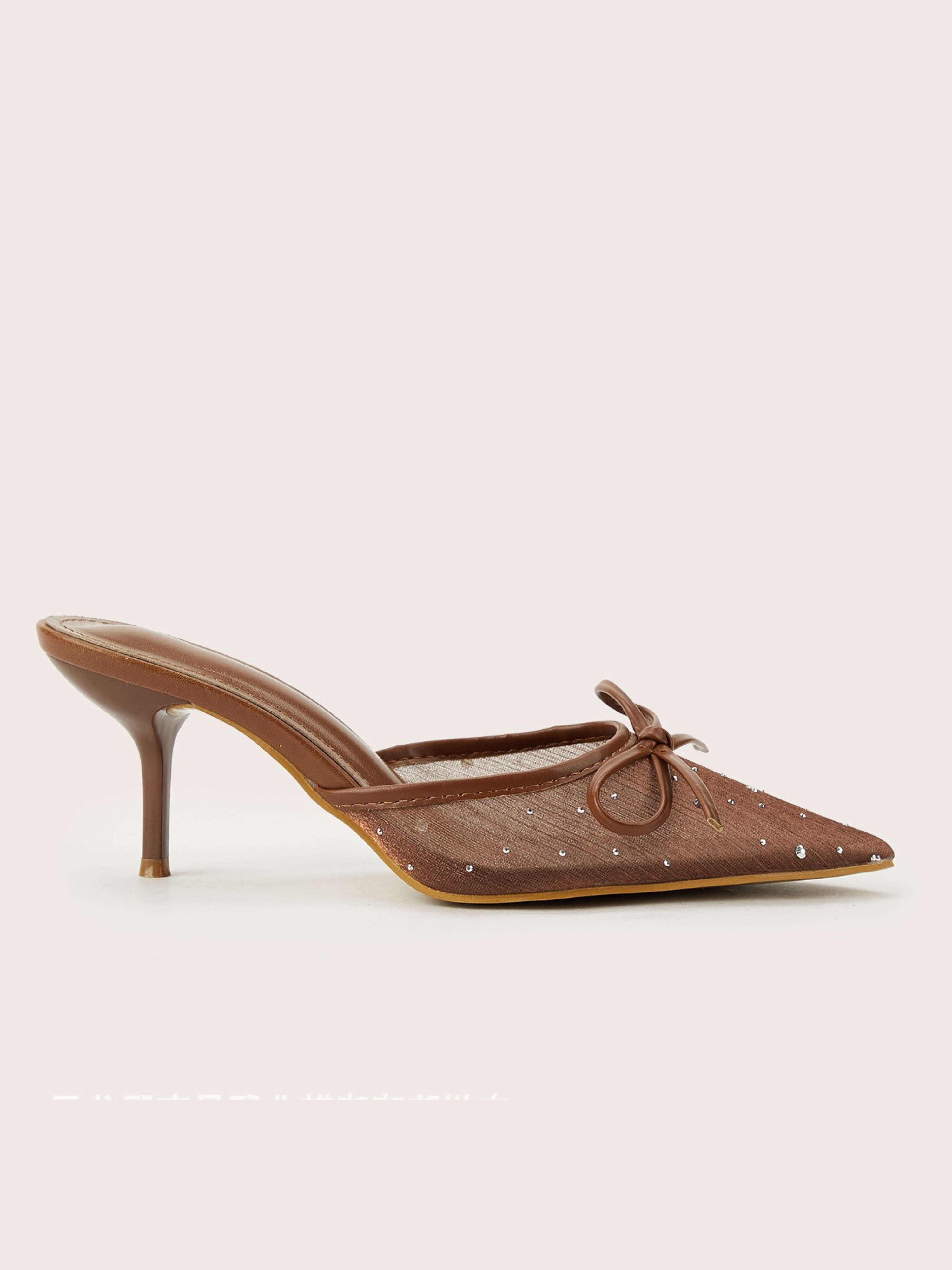Blyra Mocha Rhinestone Bow Mule Heels