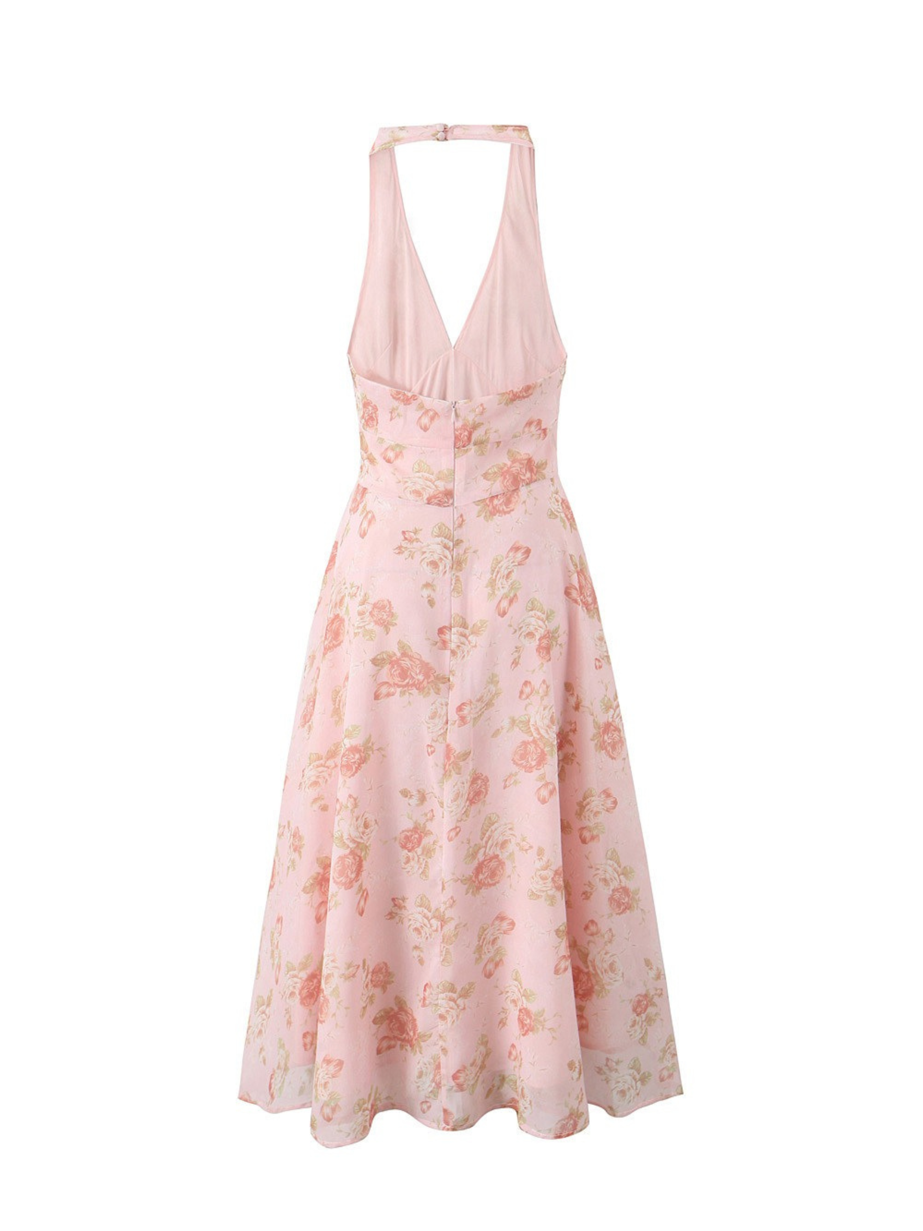 Viana Halter Floral Midi Dress