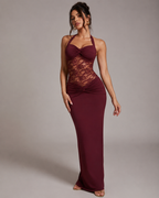 Alira Lace Panel Halter Maxi Dress
