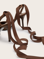 Hivera Mocha Satin Wrap Strap Heels