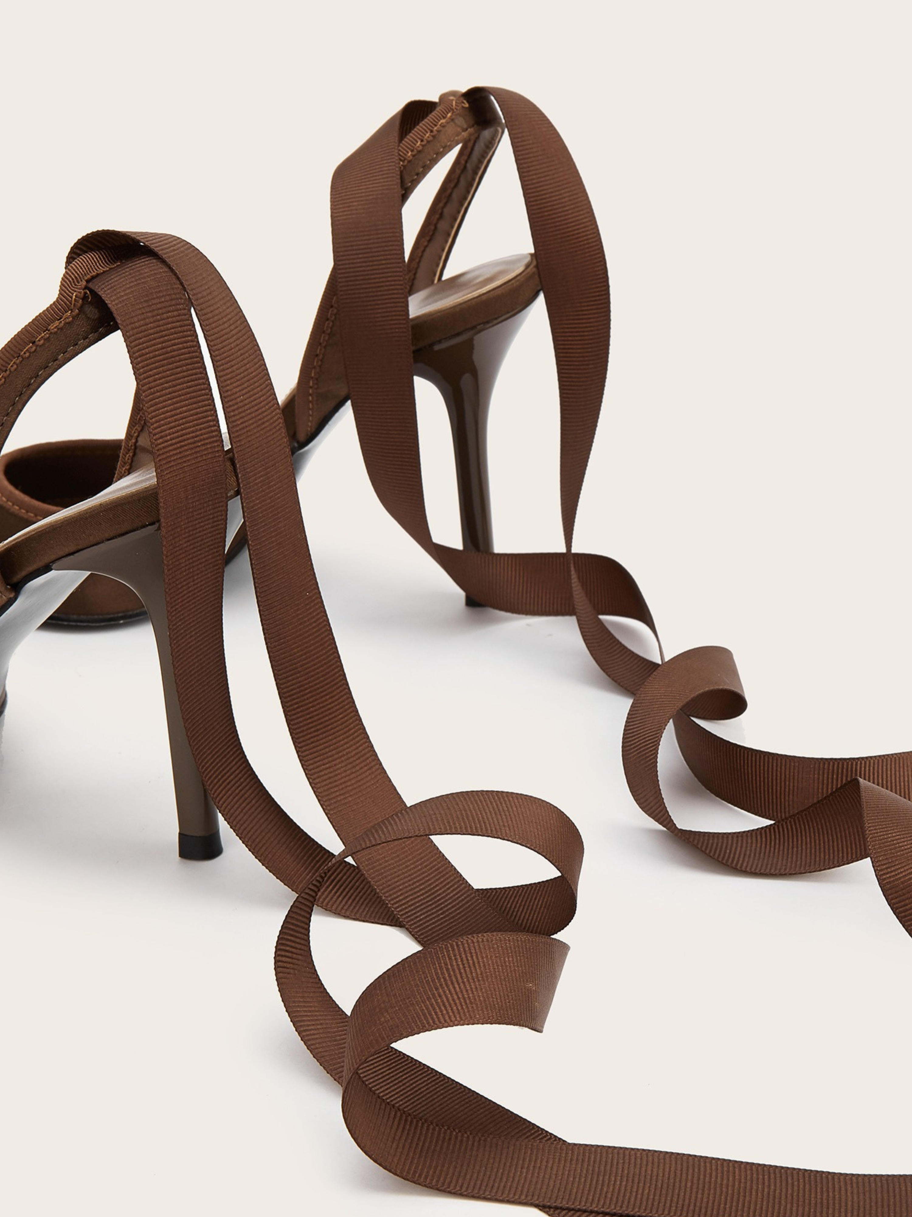 Hivera Mocha Satin Wrap Strap Heels