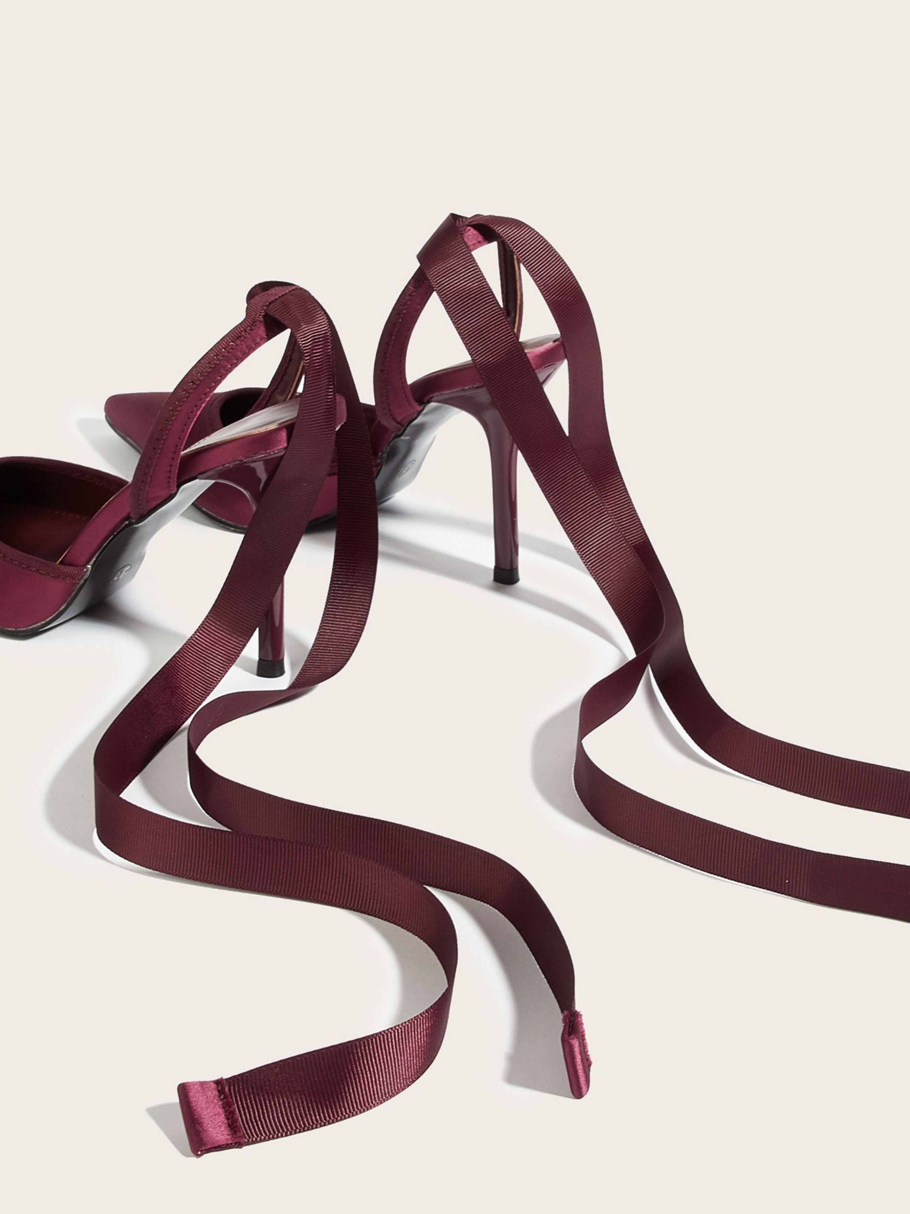Velora Wine Satin Wrap Strap Heels