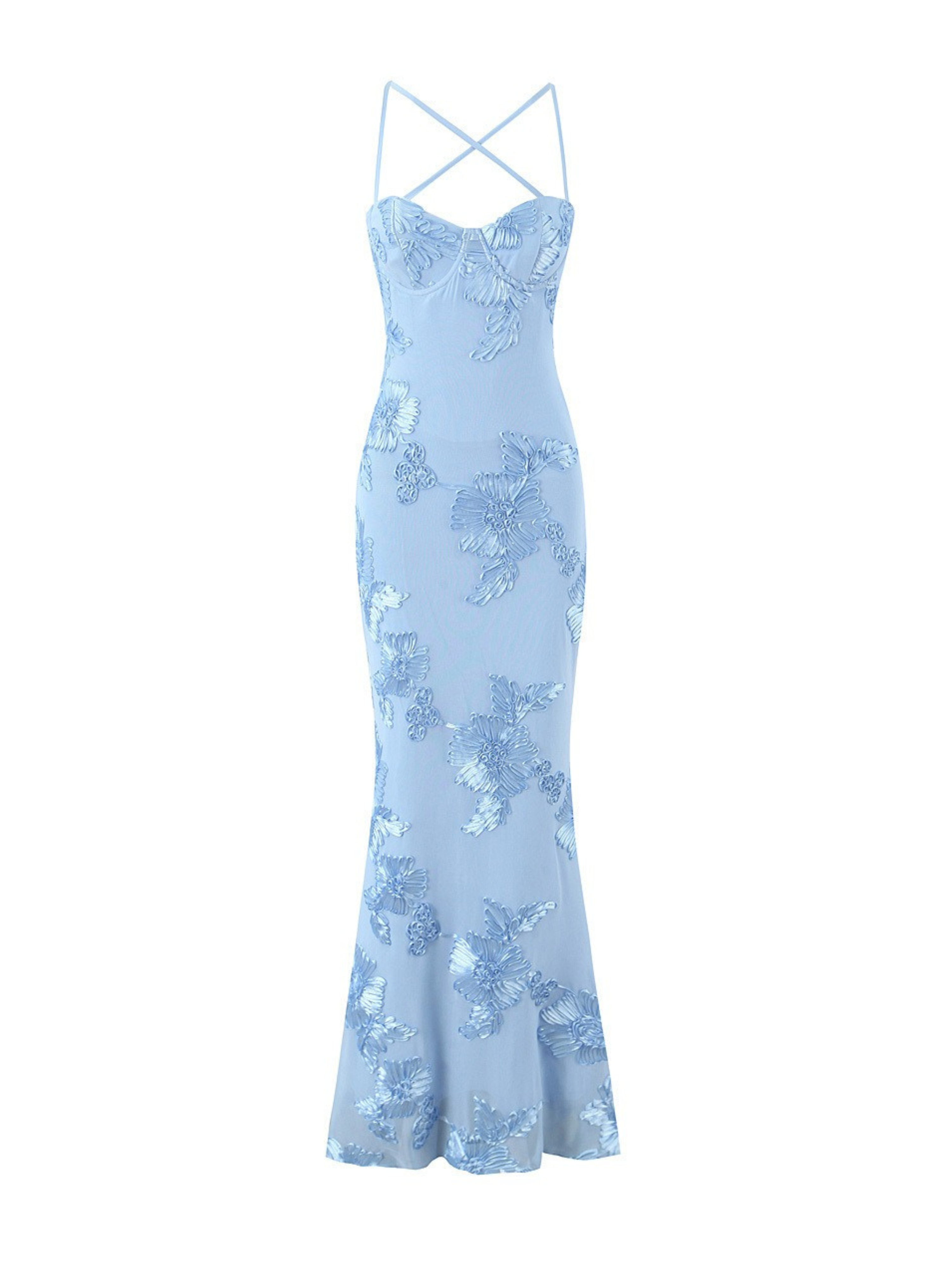 Sarya Floral Appliqué Maxi Dress