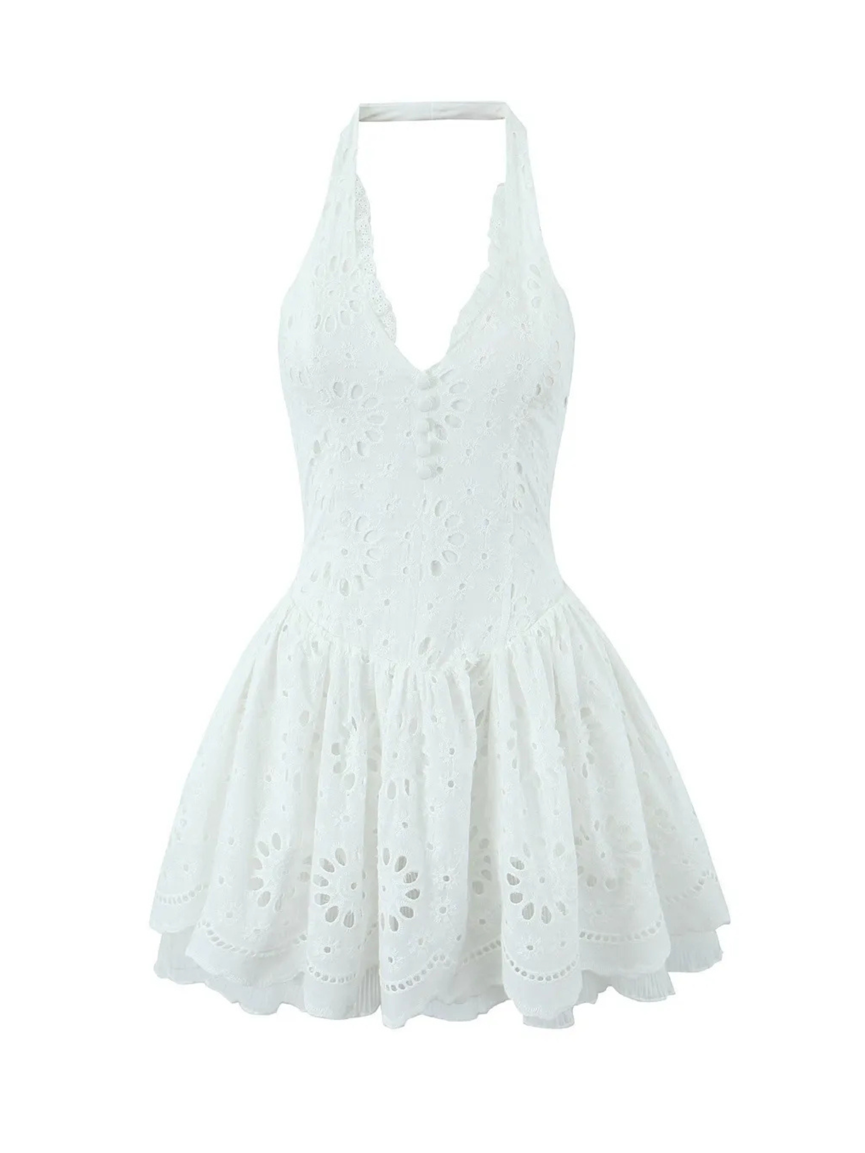 Elisae Eyelet Halter Mini Dress