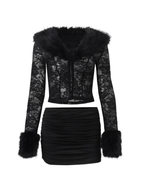 Faux Fur Lace Top & Mini Skirt Set