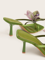 Urella Olive Orchid Satin Heel Sandals