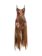 Zelin Leopard Floral Mesh Maxi Dress