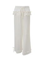 Lace Trim Ruffle Waist Wide Leg Pants