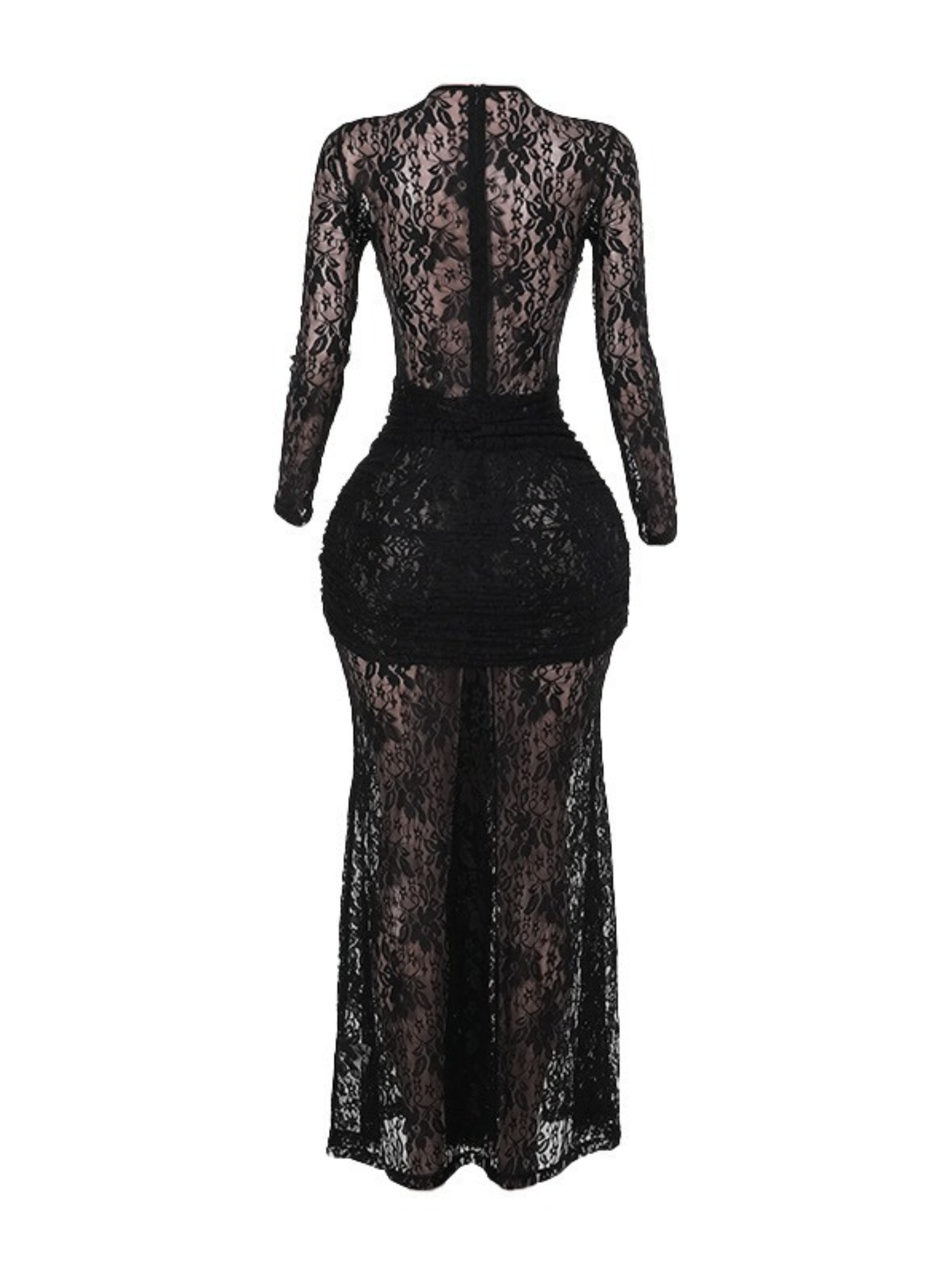 Sariel Lace Maxi Dress with Draped Waist Detail