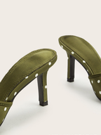 Delsa Olive Polka Dot Bow Mule Heels
