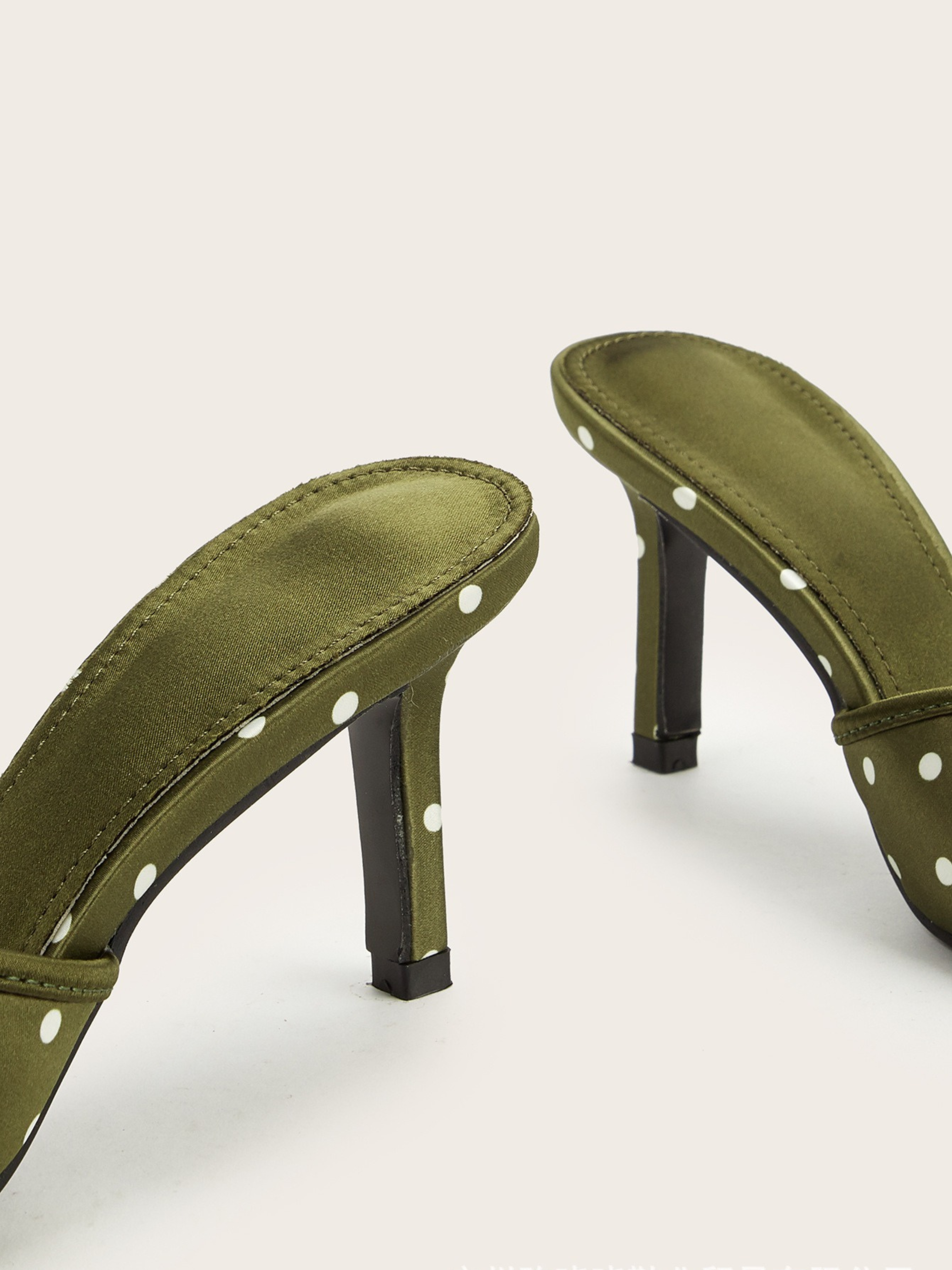 Delsa Olive Polka Dot Bow Mule Heels