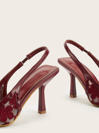 Cirelle Wine Floral Mesh Slingback Heels