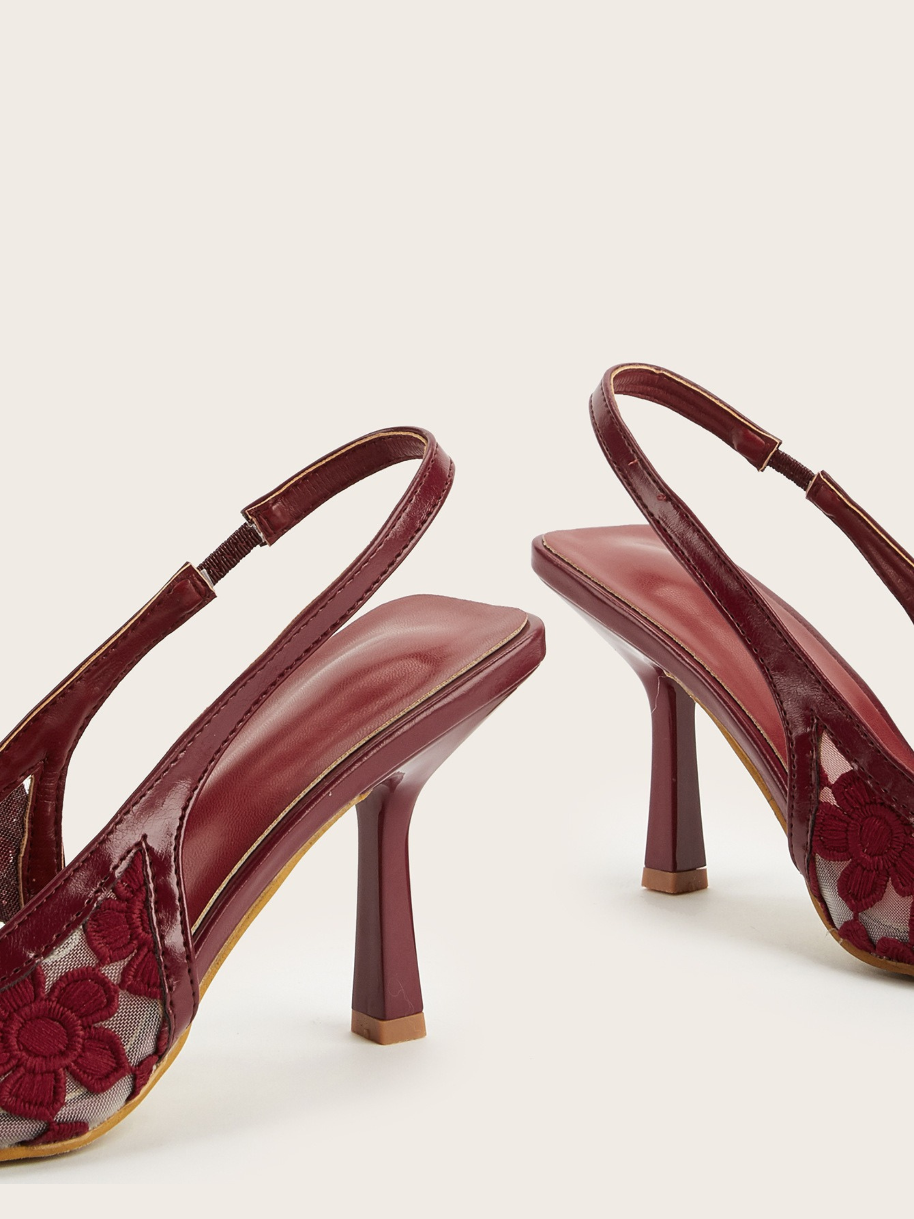 Cirelle Wine Floral Mesh Slingback Heels