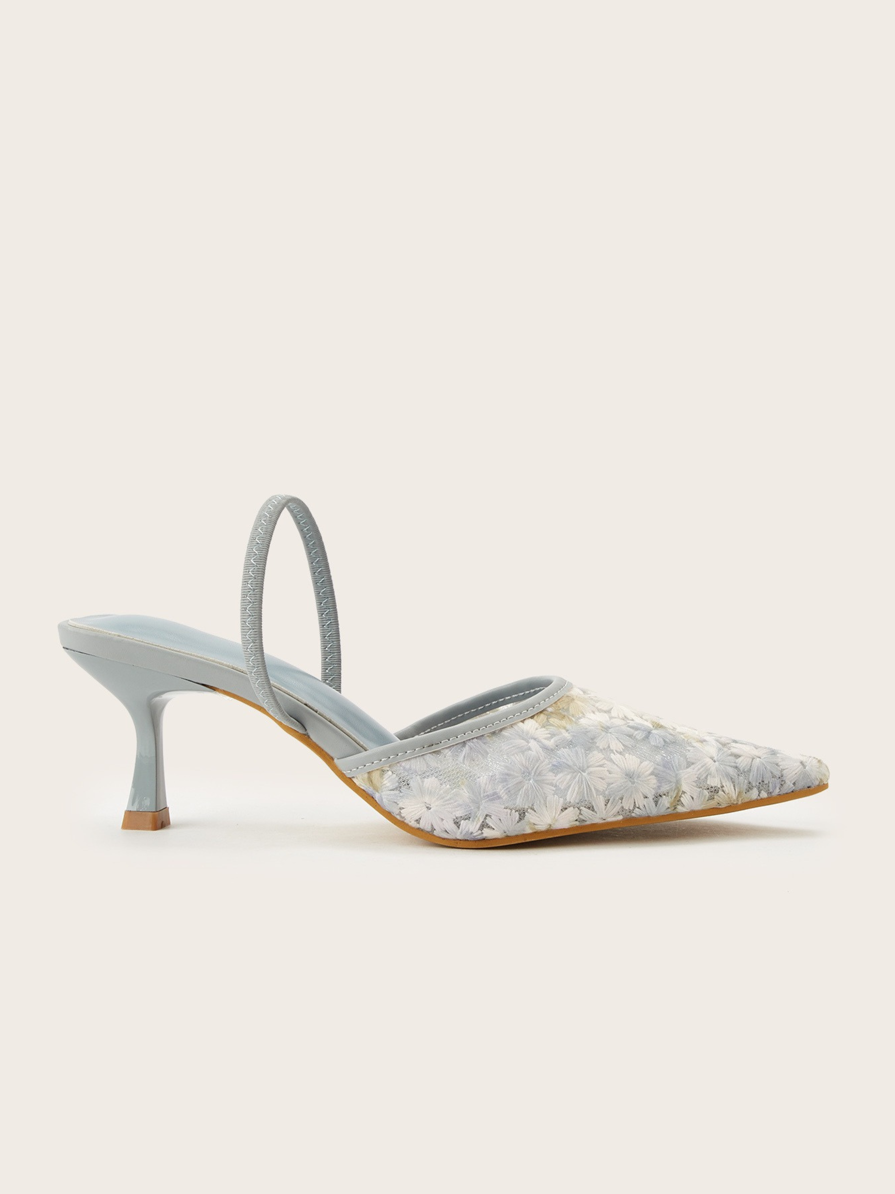Lina Daisy Mesh Pointed Mule Heels