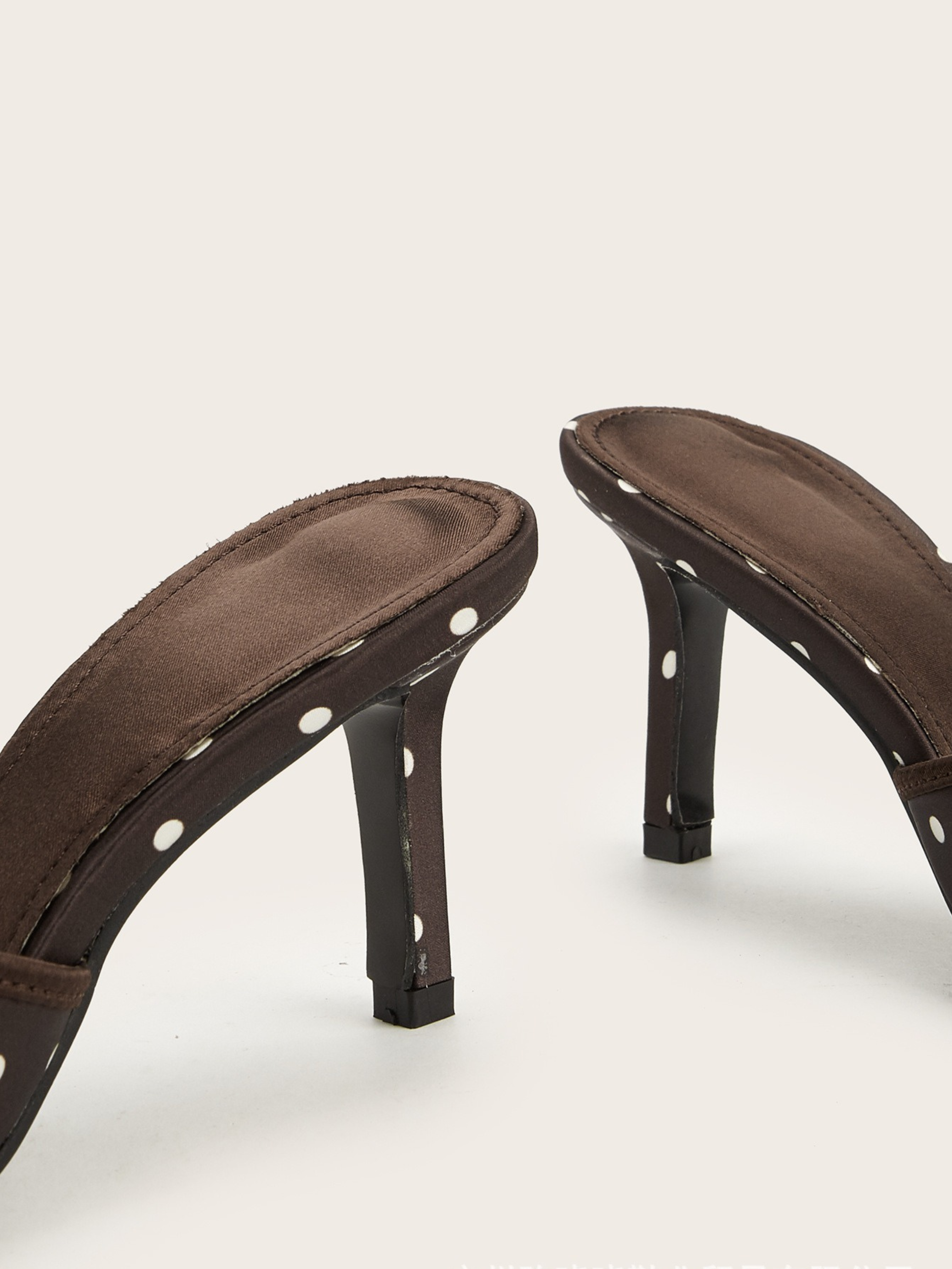 Delsa Coffee Polka Dot Bow Mule Heels