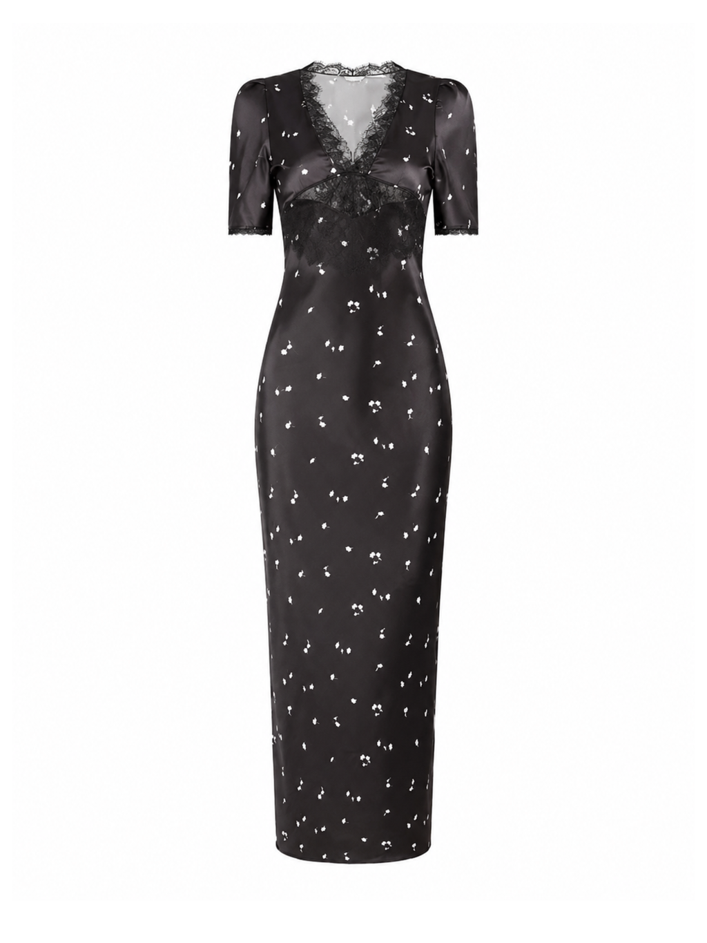 Maeve Lace Trim Floral Satin Maxi Dress