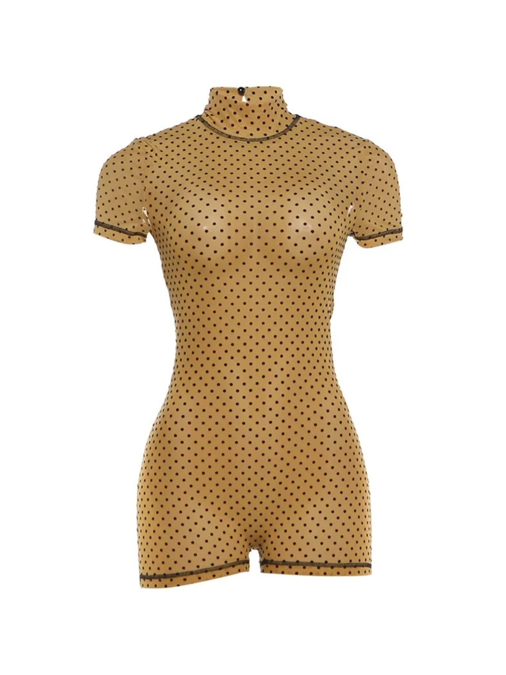 Rovina Polka Dot Mesh Mock Neck Romper