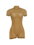 Rovina Polka Dot Mesh Mock Neck Romper