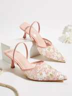 Sorellea Blush Floral Mesh Slingback Heels