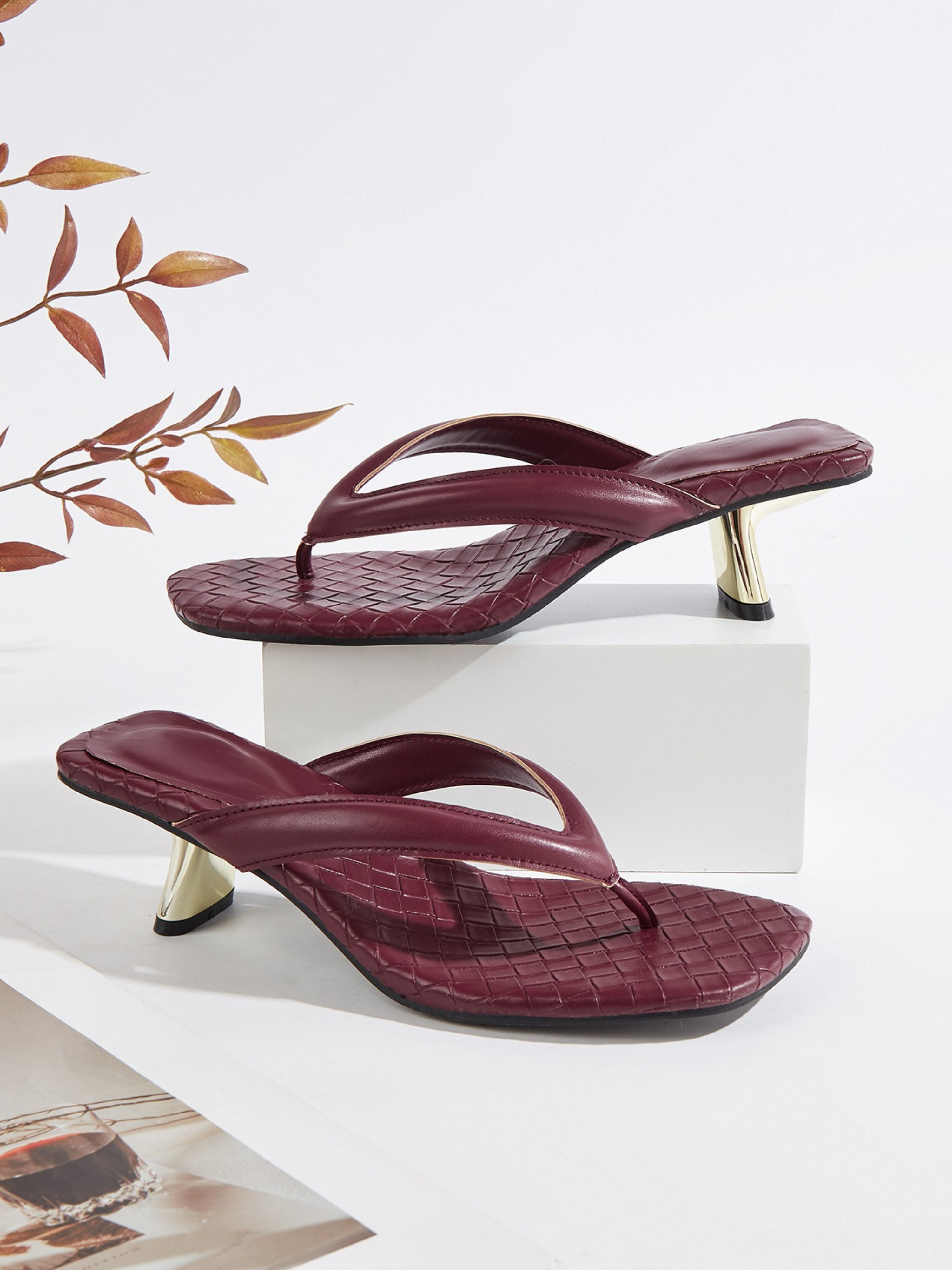 Belara Wine Quilted Thong Heel Sandals