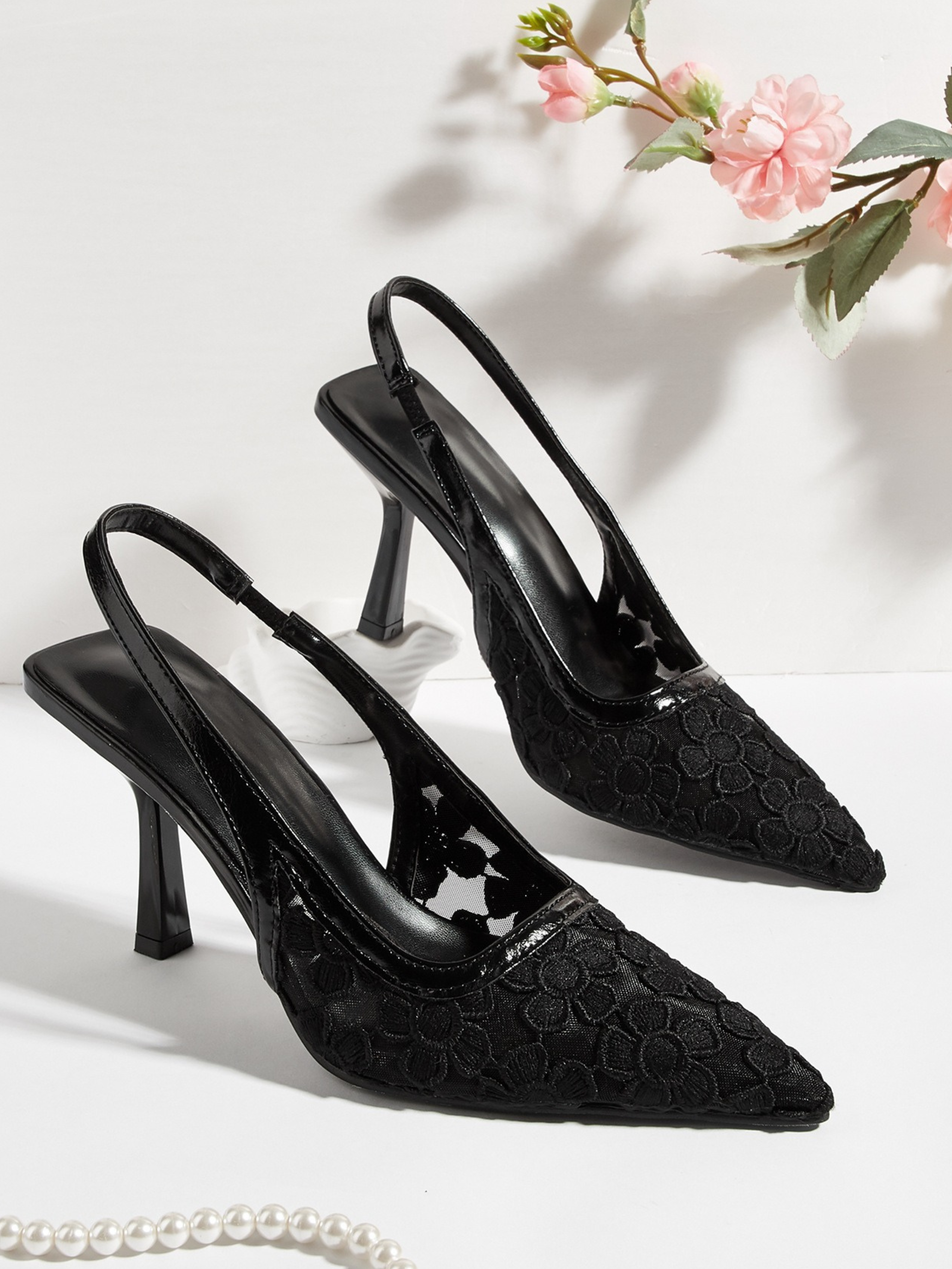 Elvina Mesh Slingback Heels