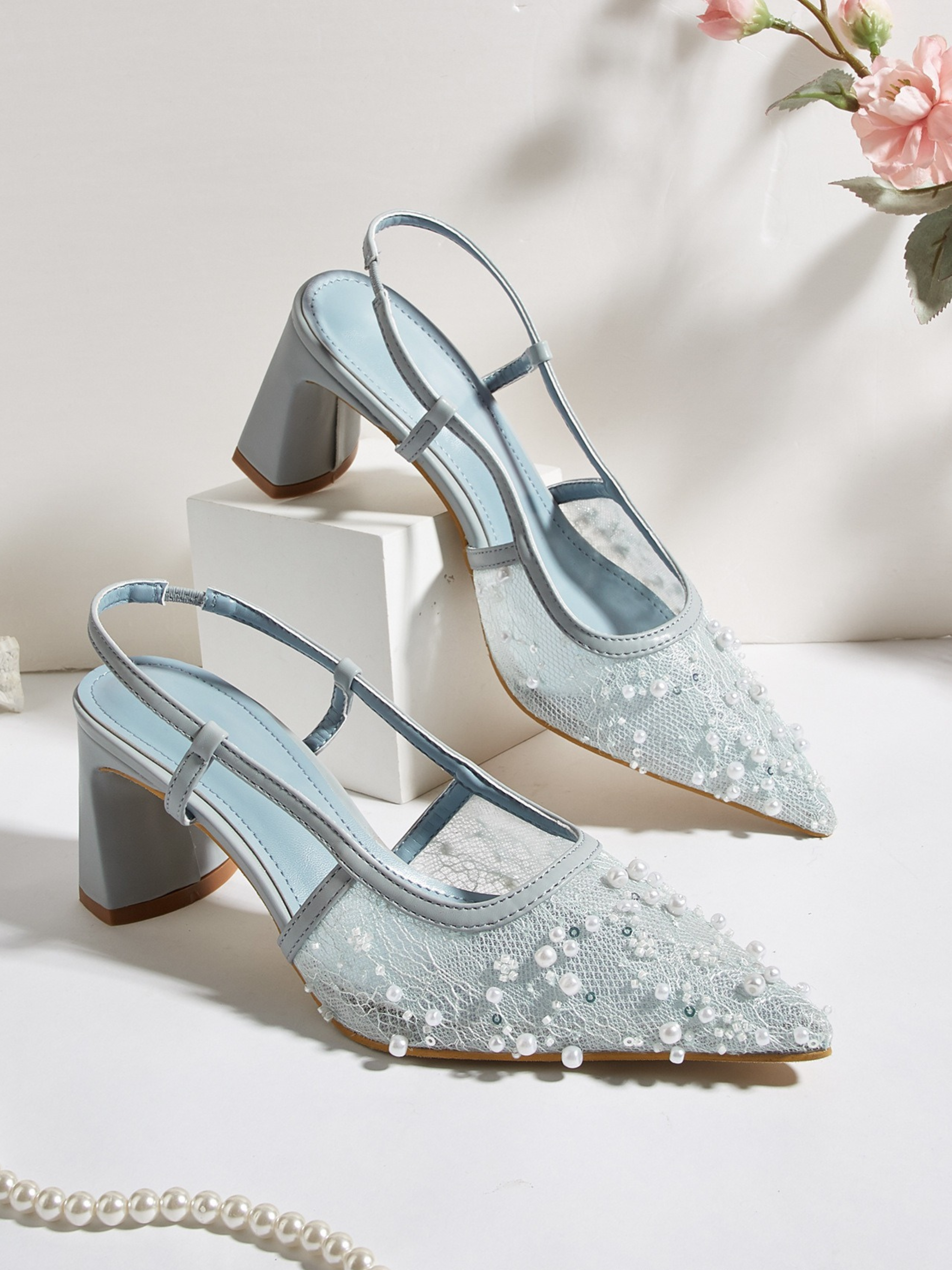 Celeste Pearl Lace Slingback Heels
