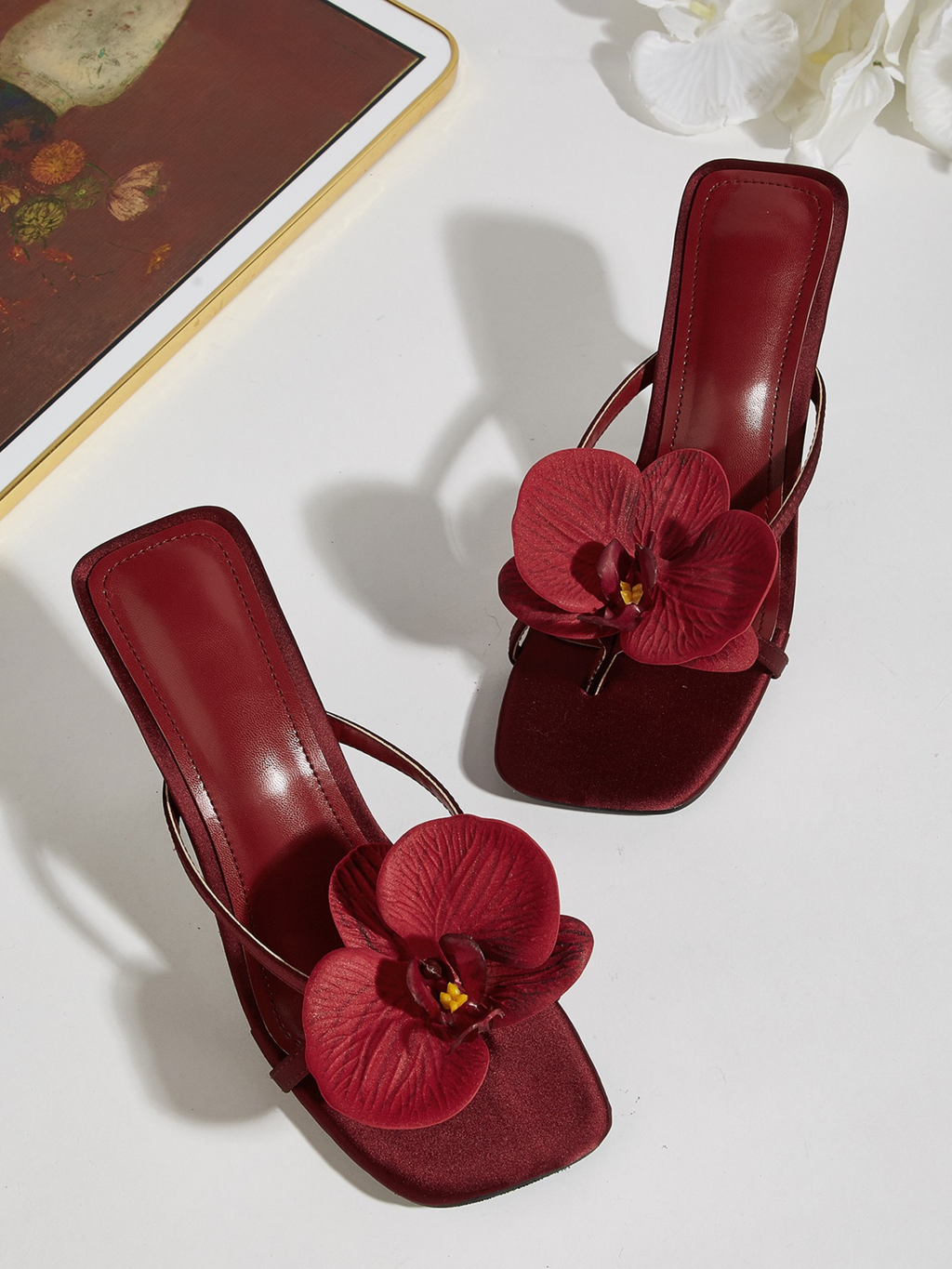 Senara Wine Red Orchid Satin Heels