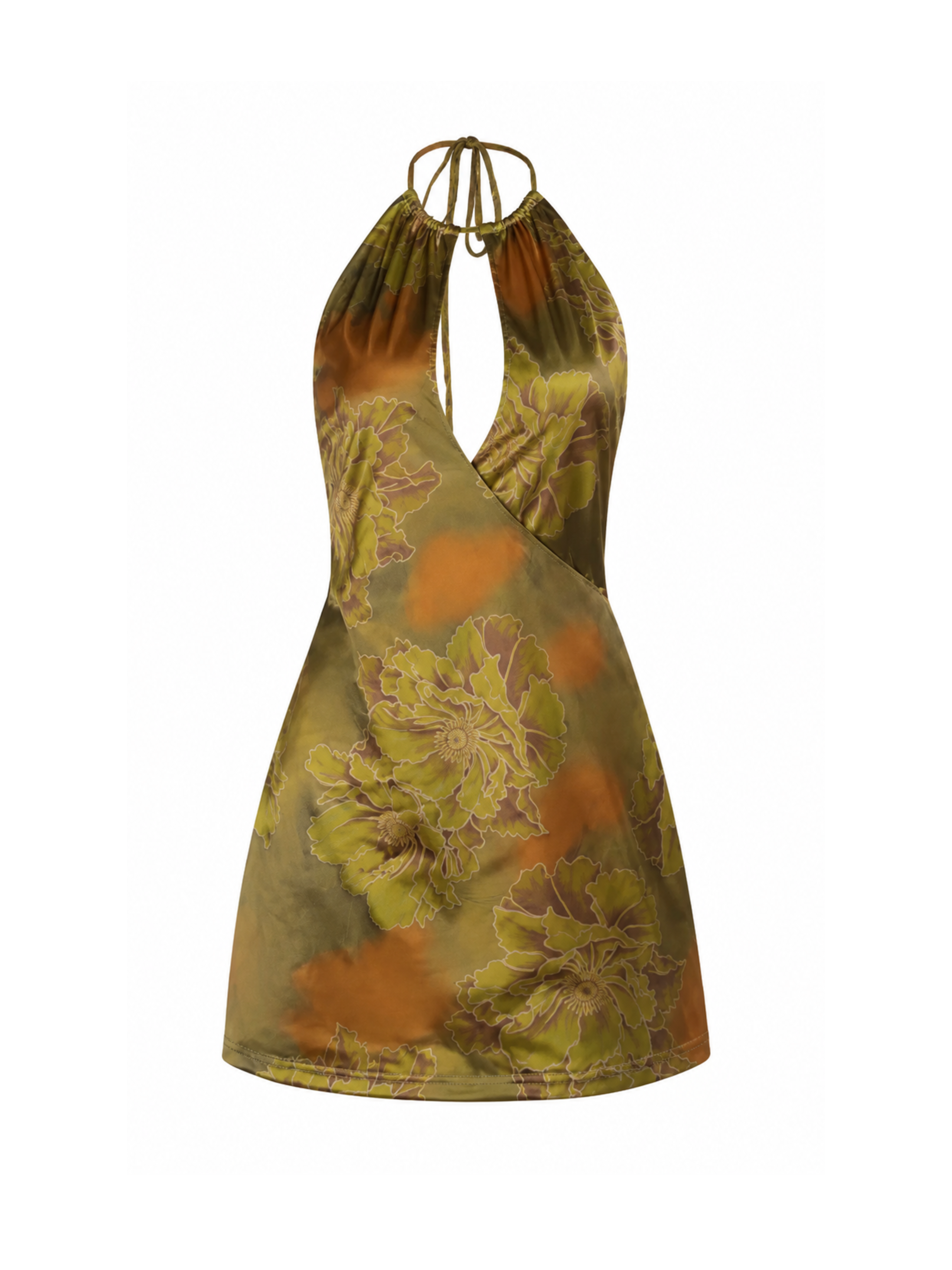 Nerida Olive Floral Halter Mini Dress