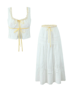 Beril Lace Trim Tie-Front Top & Maxi Skirt Set