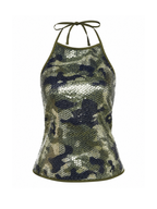 Kaia Camouflage Sequin Halter Top