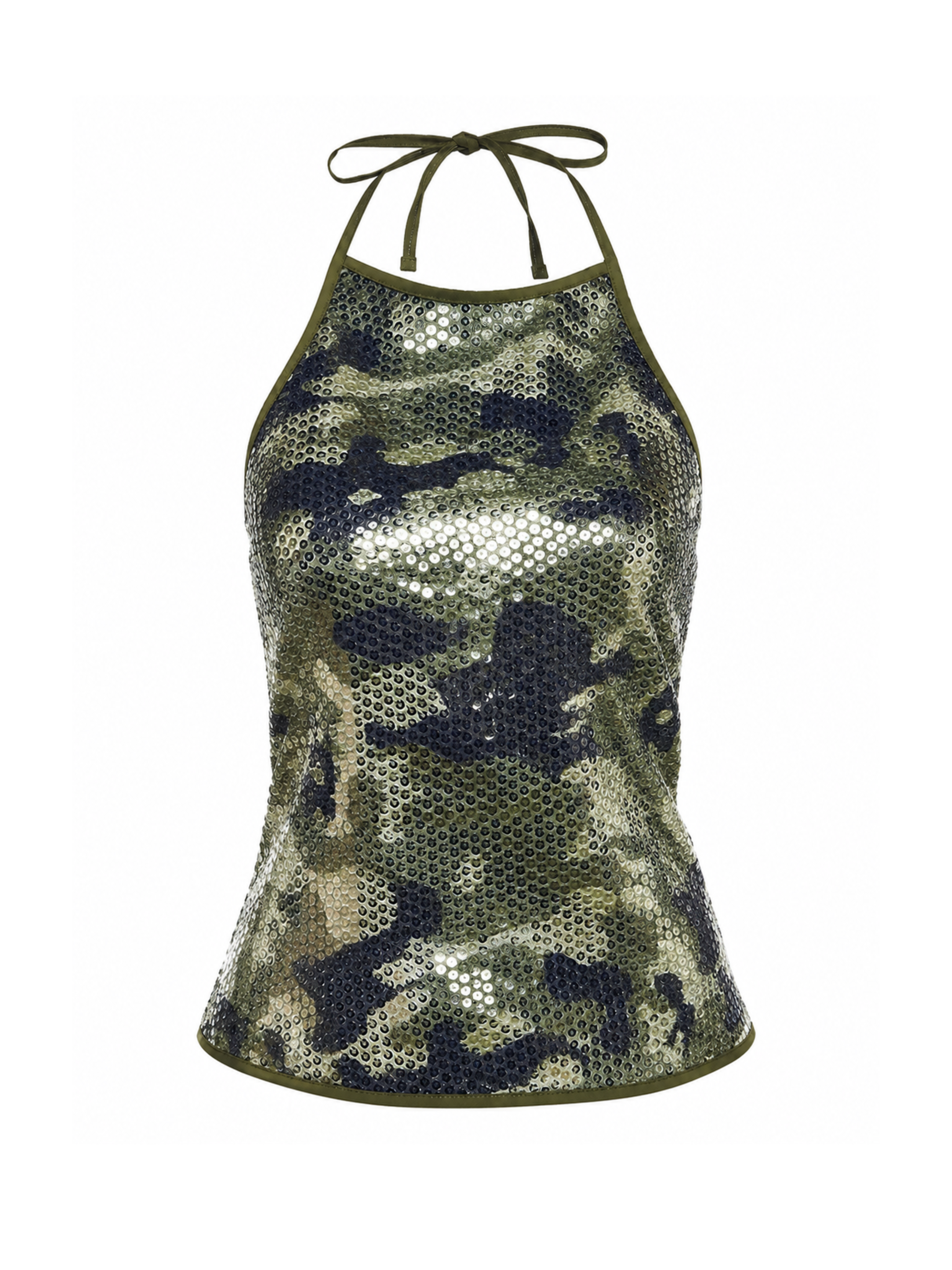 Kaia Camouflage Sequin Halter Top