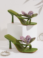 Urella Olive Orchid Satin Heel Sandals