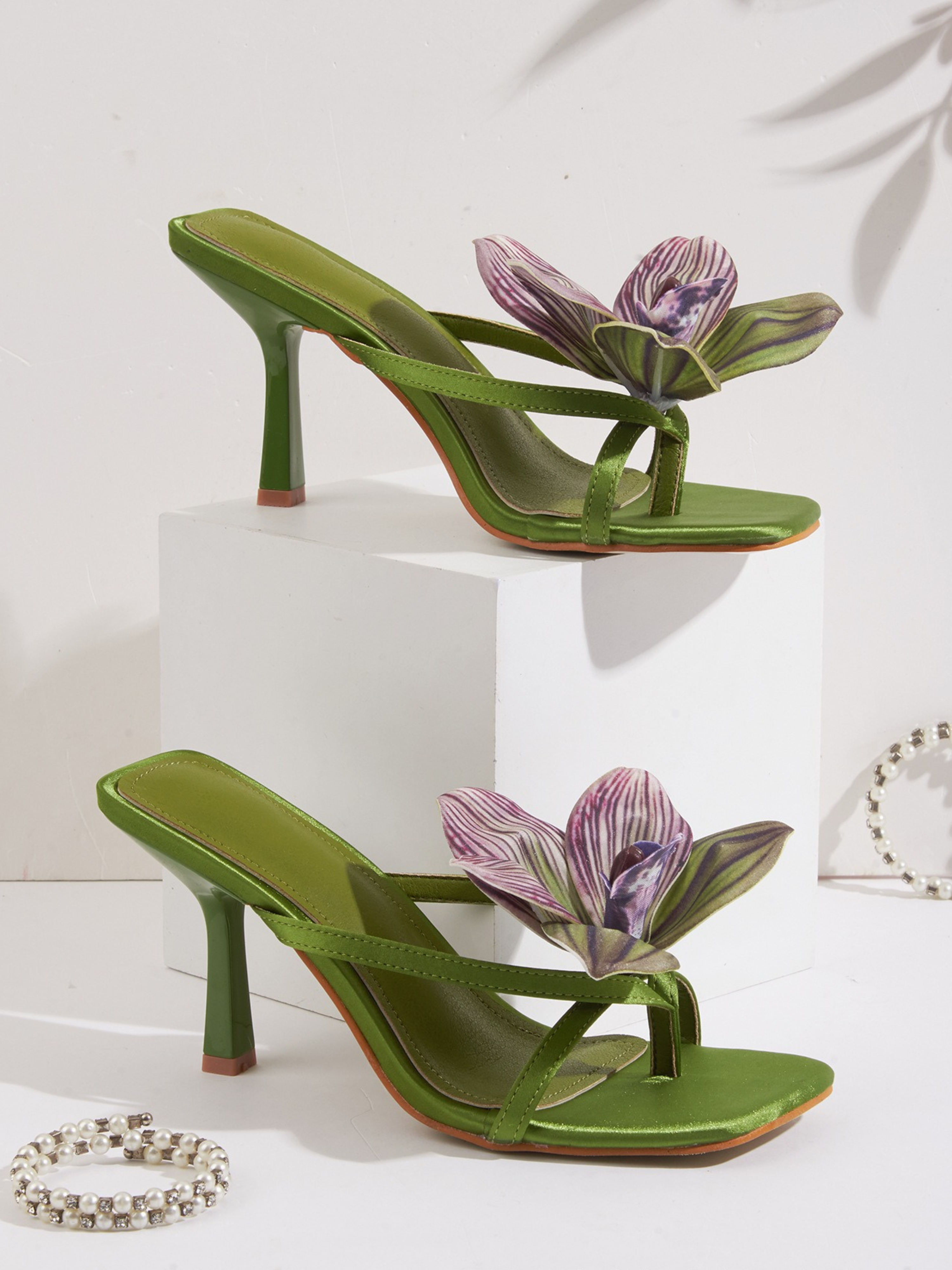 Urella Olive Orchid Satin Heel Sandals