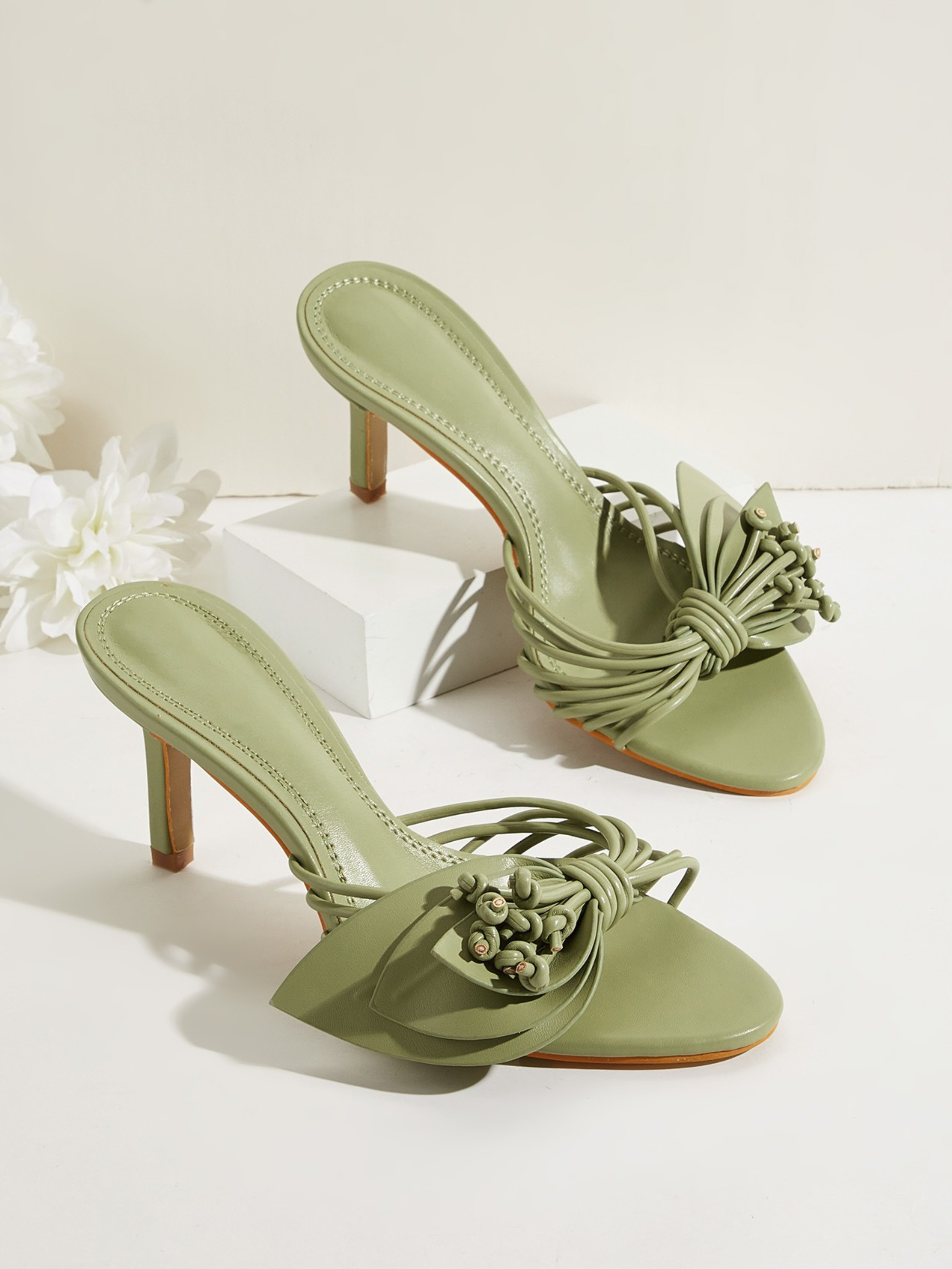 Zelith Matcha Floral Petal Mule Heels